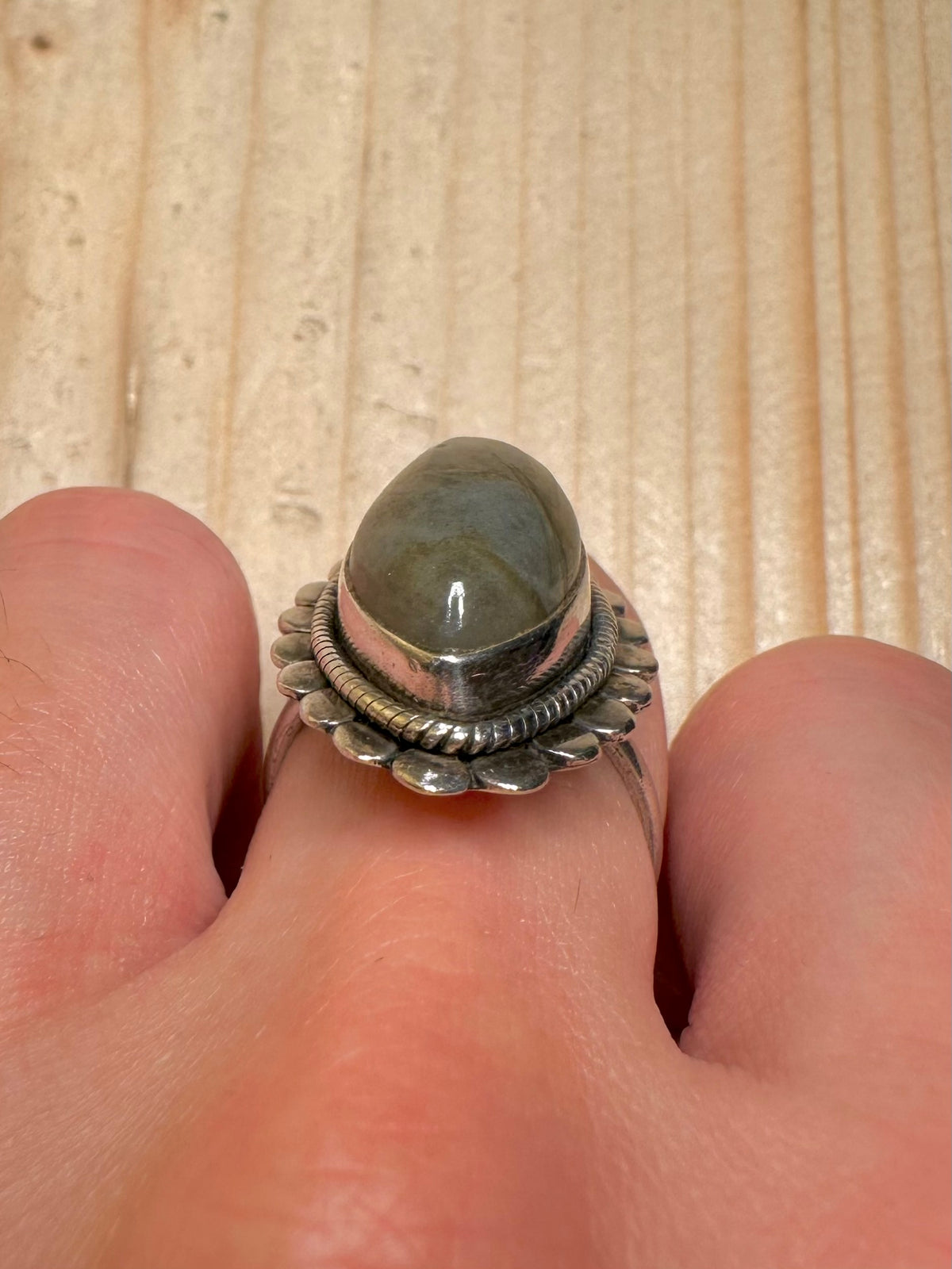 Large Labradorite Oval 925 Sterling Silver Size O Ring