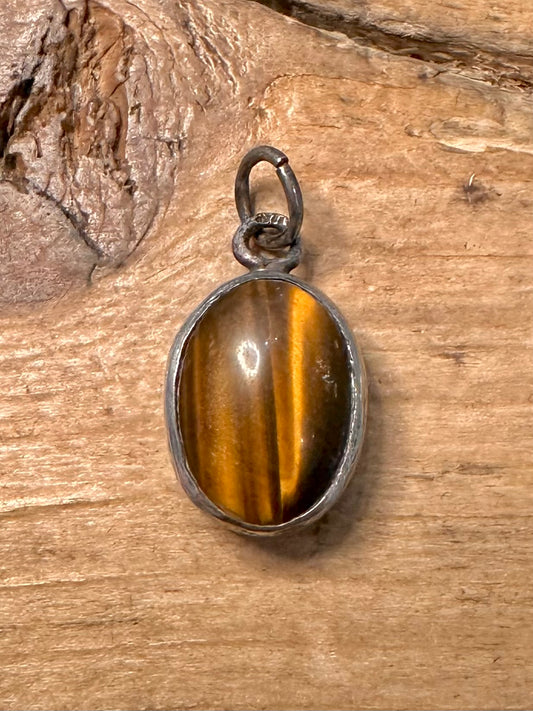 Vintage Tigers Eye Bark Effect 925 Silver Pendant