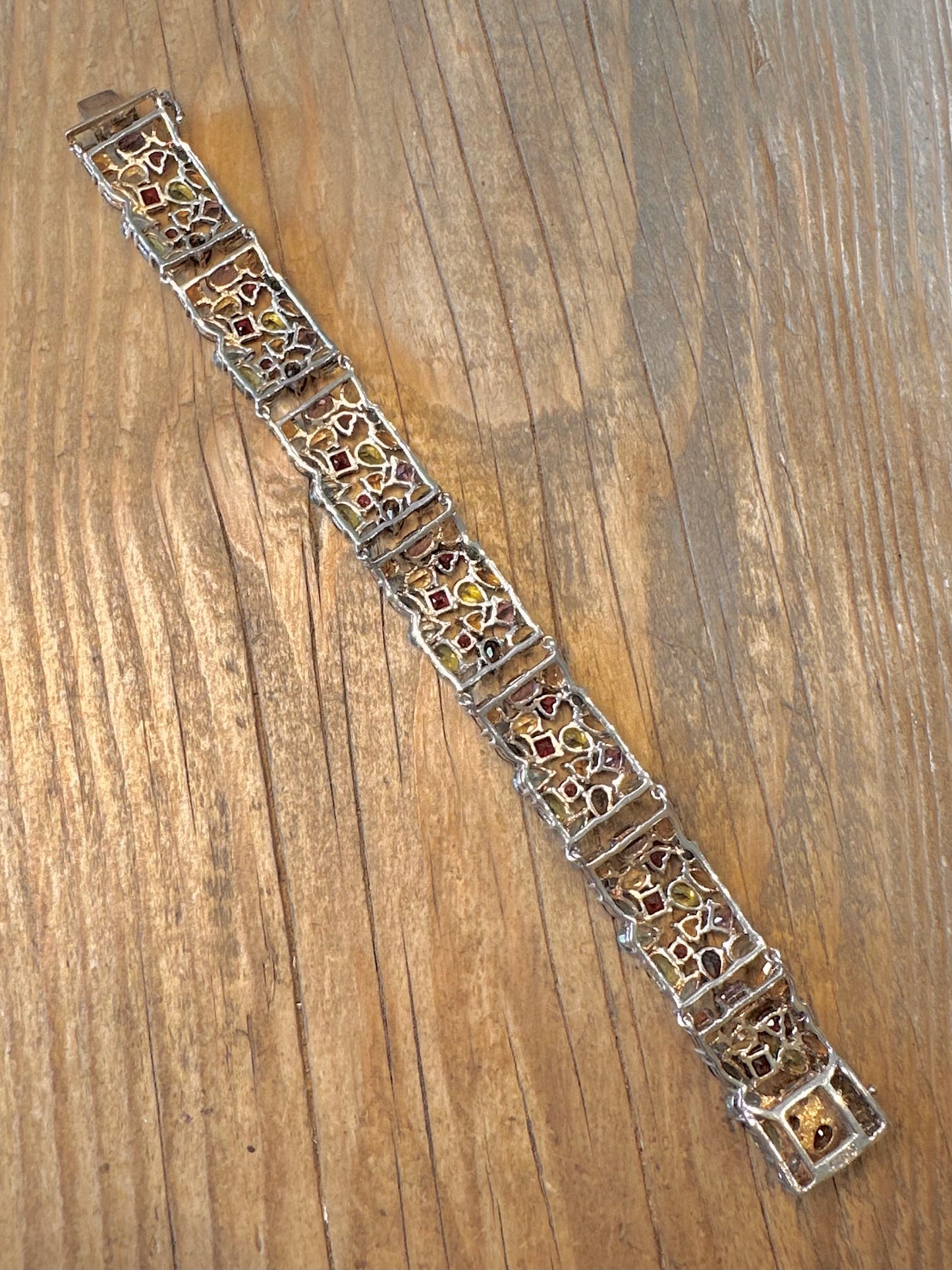 Armband aus Sterlingsilber 925 mit mehreren Edelsteinen, 2007, breit, 19 cm