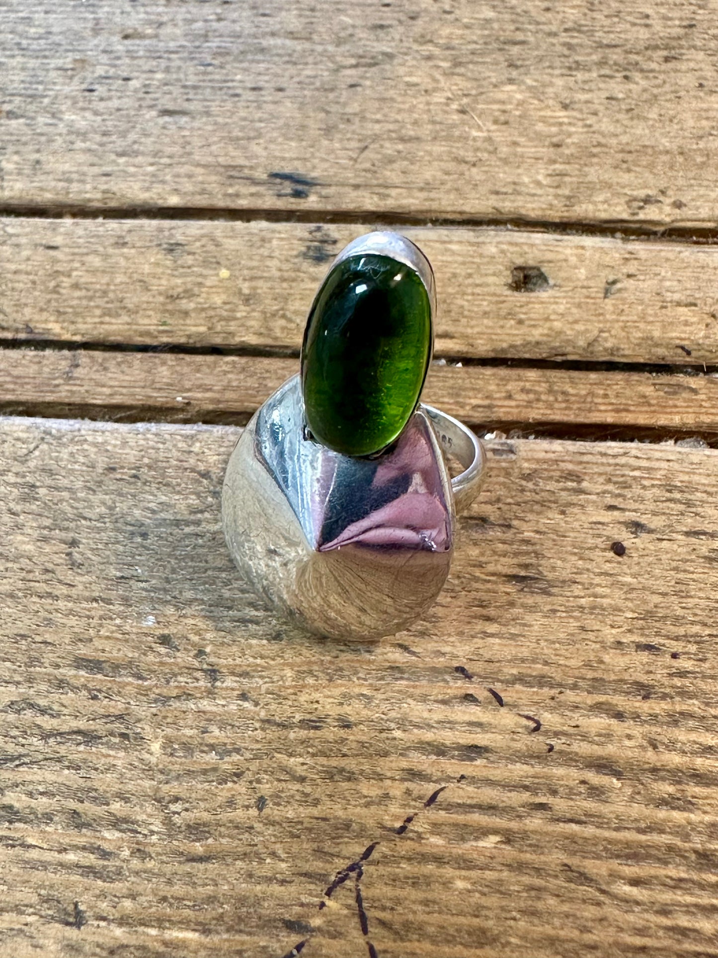 Abstract Green Stone 925 Silver Size O Ring