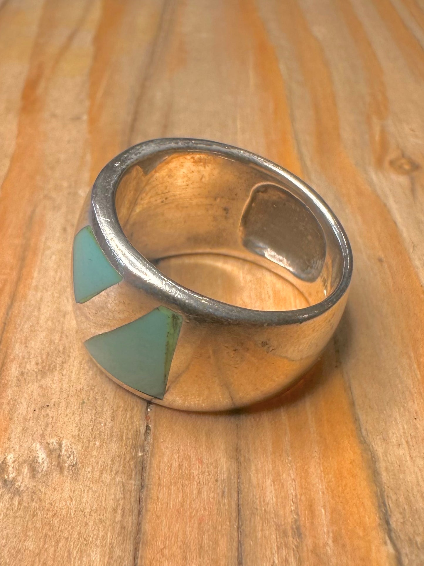 Modernist Turquoise Inlay 925 Silver Size O1/2 Ring