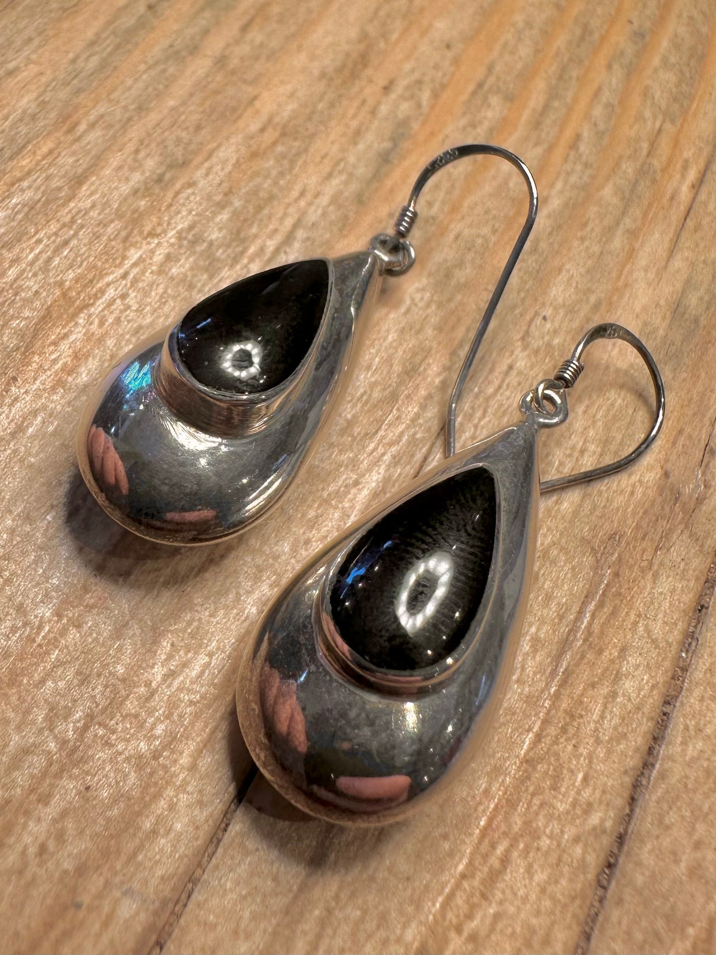 Vintage Chunky Onyx Dangle 925 Sterling Silver Earrings