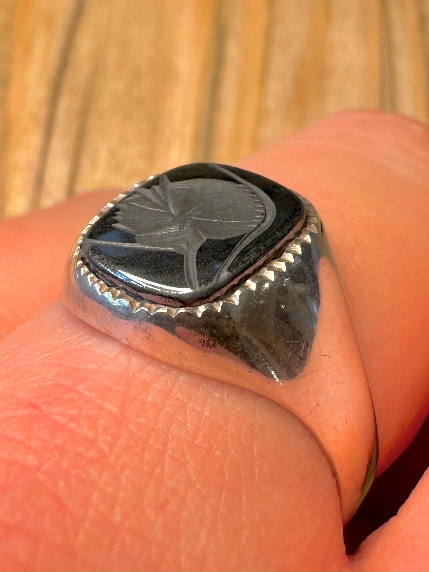 Vintage Intaglio Onyx Signet 925 Sterling Silver Size U Ring