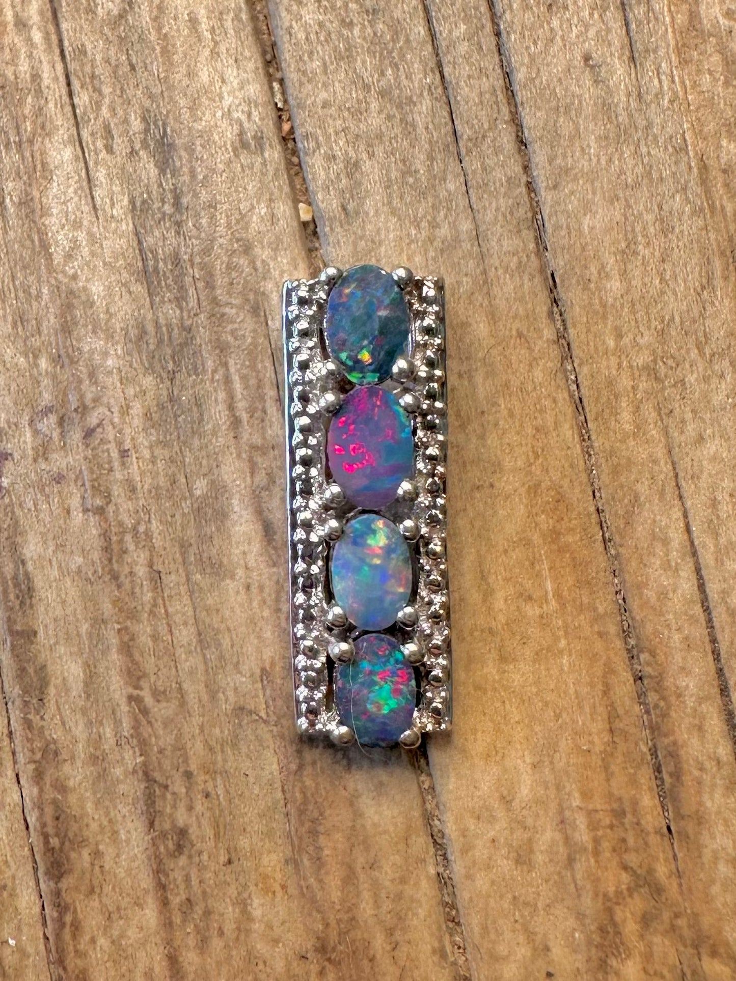 Moderner schwarzer ovaler Opal-weißer CZ-Rechteck-Anhänger aus 925er Sterlingsilber