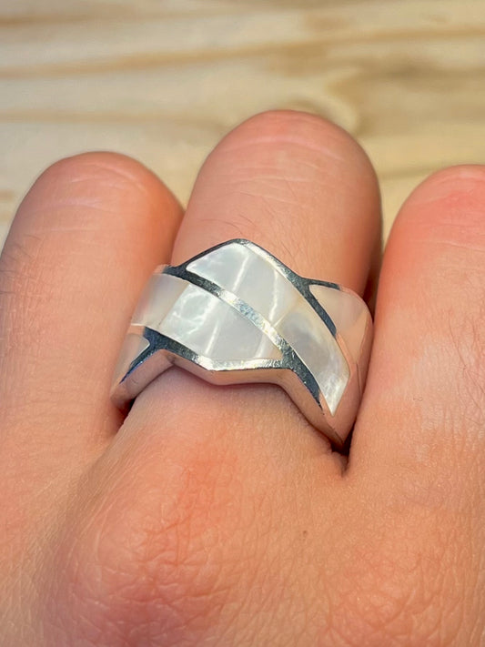 Mother Of Pearl 925 Sterling Silver Size N Ring