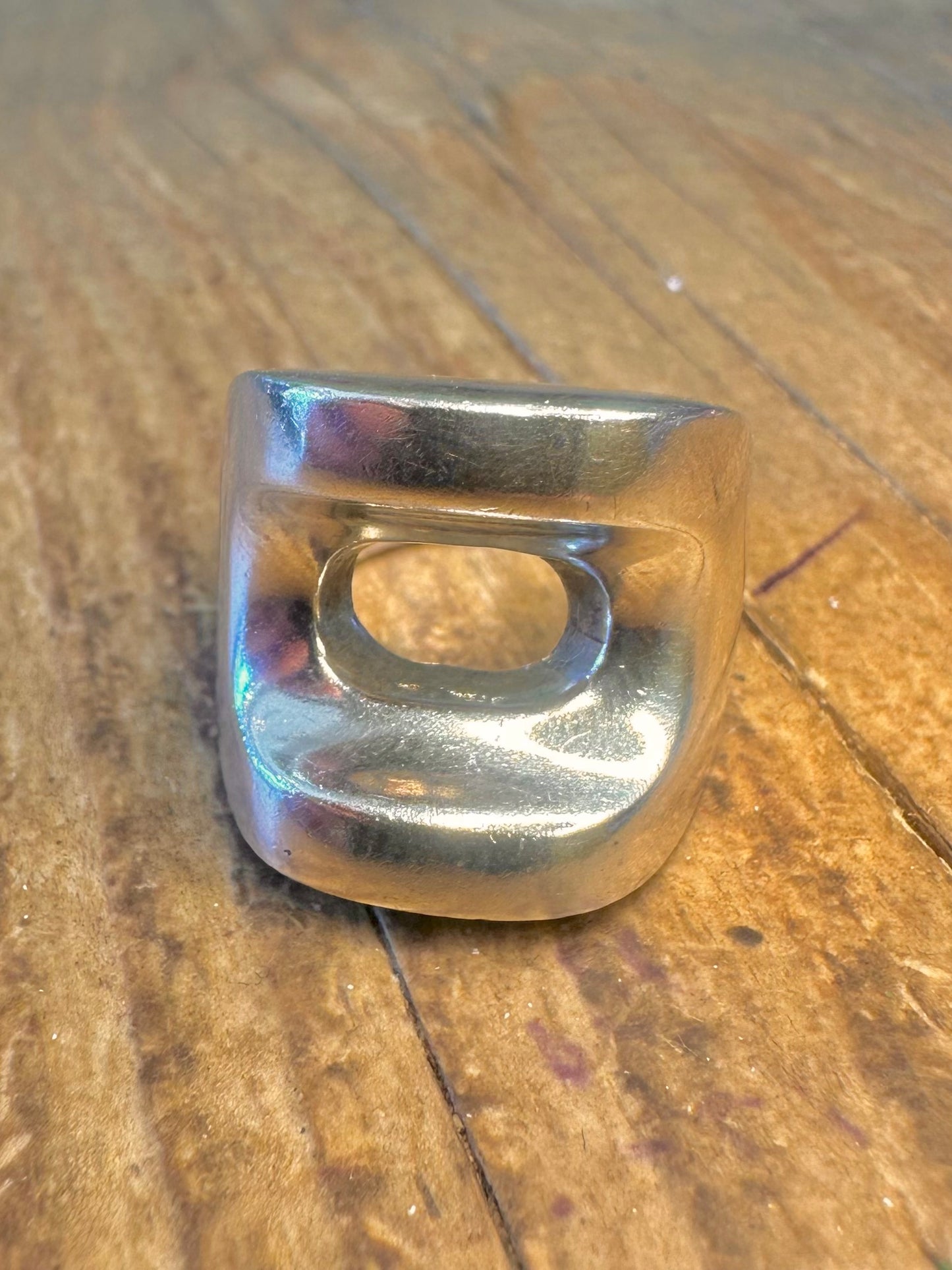 Chunky Open Square 925 Sterling Silver Size N Ring