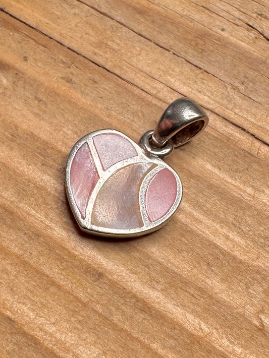 Vintage Pink Mother of Pearl Heart 925 Sterling Silver Pendant