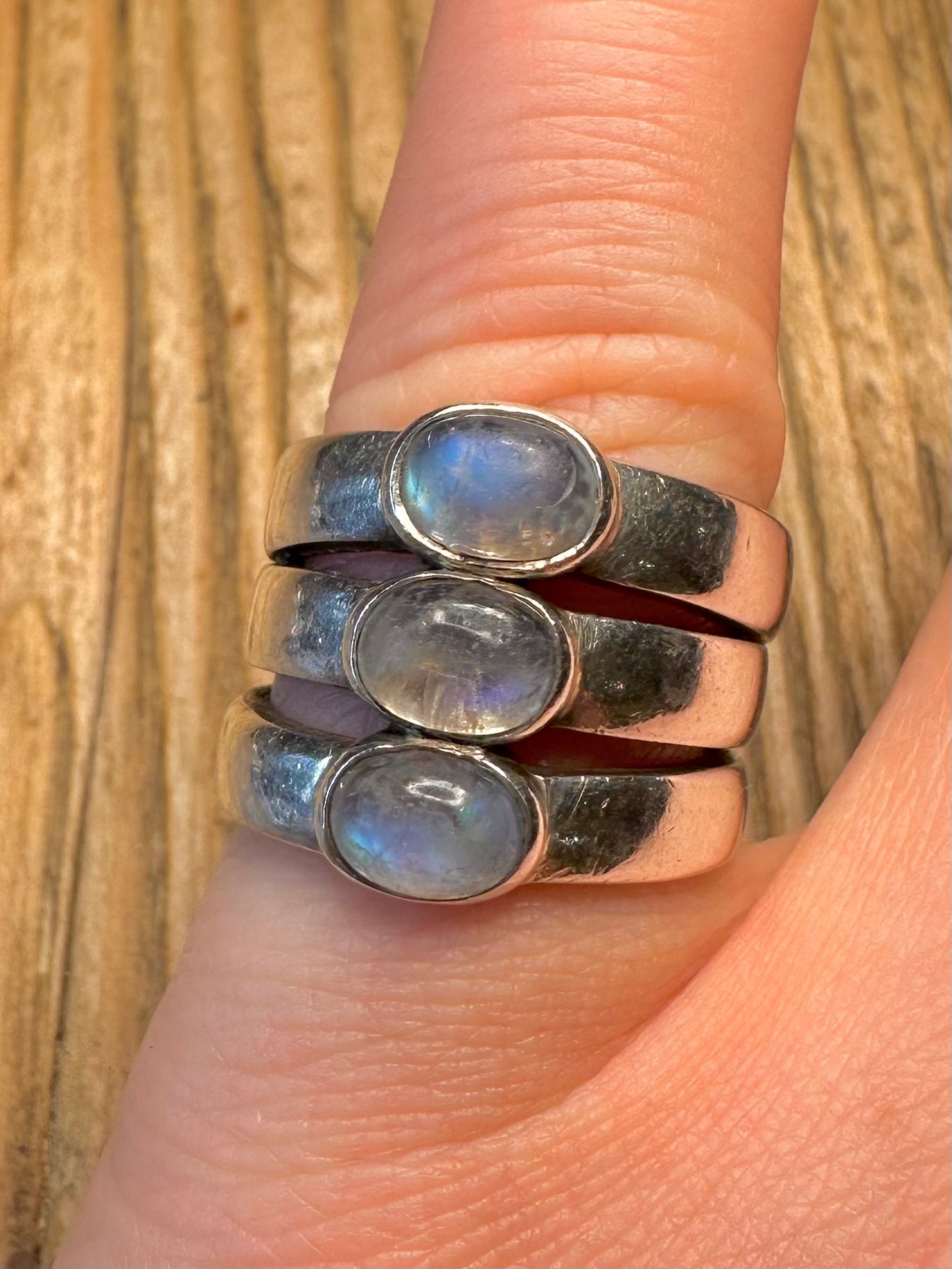 Moonstone Oval Cut Layer 925 Sterling Silver Size M1/2 Ring