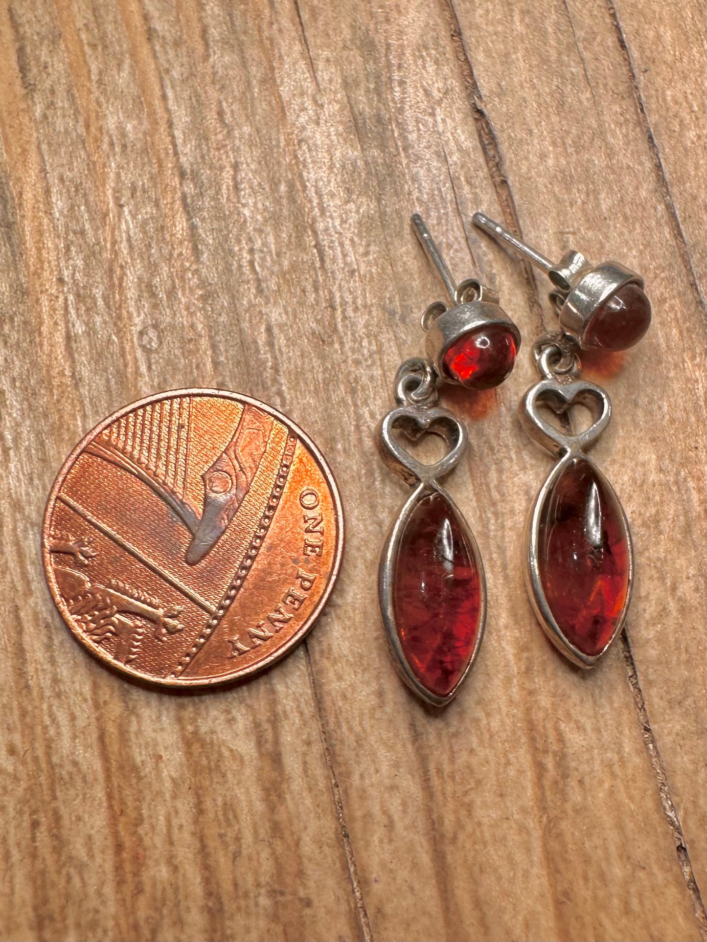 Vintage Amber Dangle 925 Sterling Silver Earrings