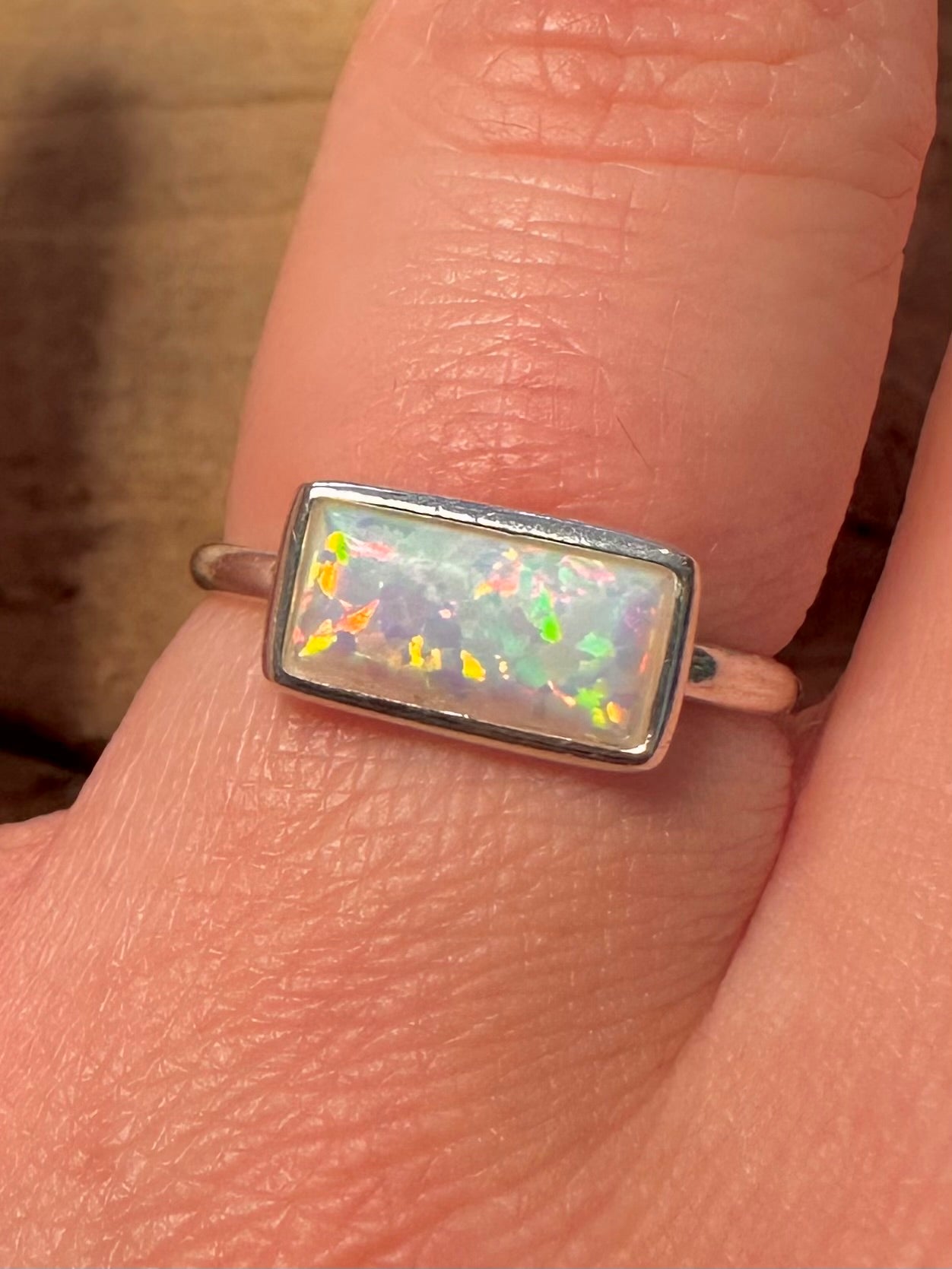 Modern Opal Rectangle 925 Silver Size O Ring