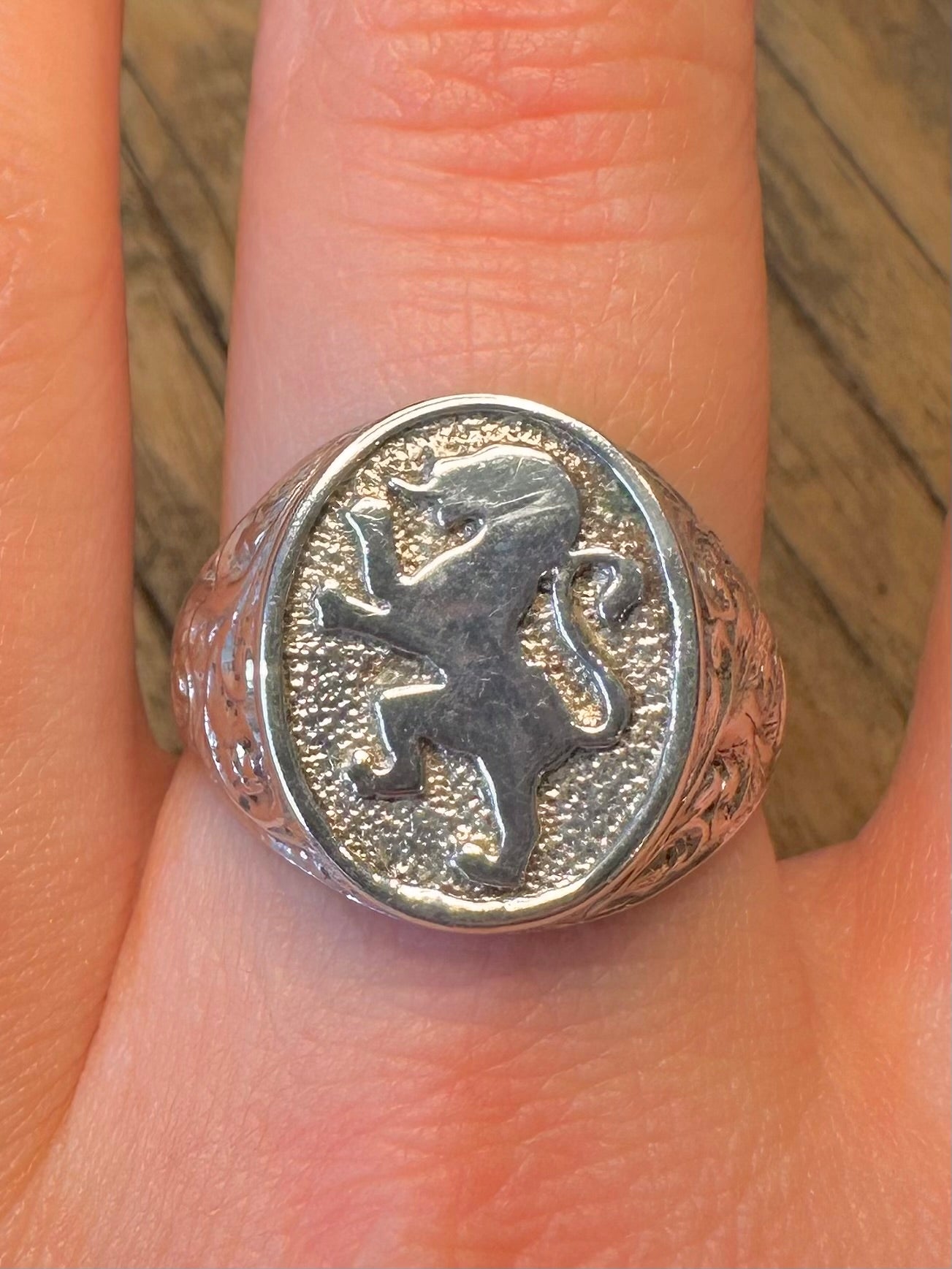 Lion Rampart Signet 925 Sterling Silver Size X Ring