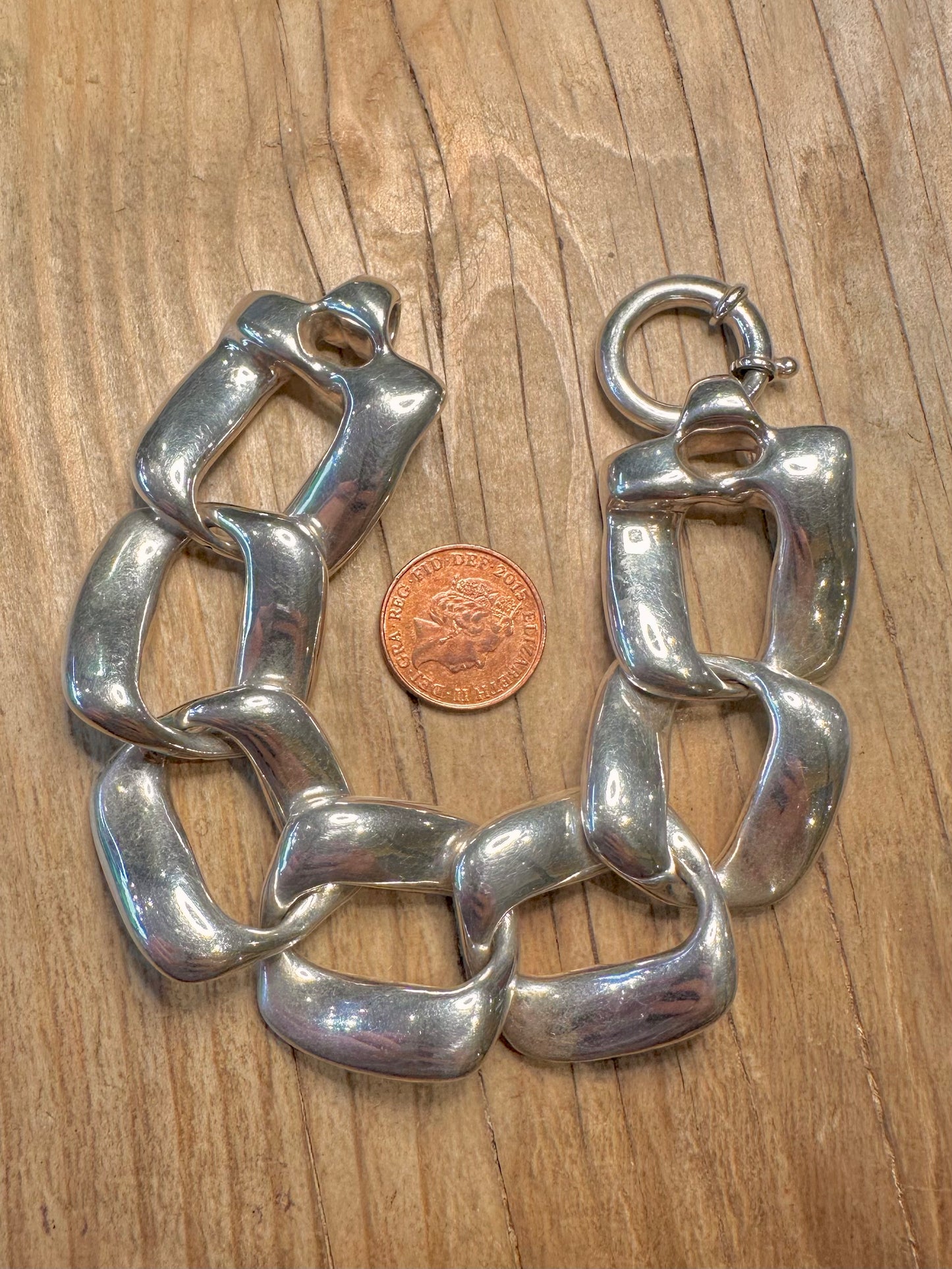 Modernist Chunky Curb Chain 925 Sterling Silver 8 Inch Bracelet