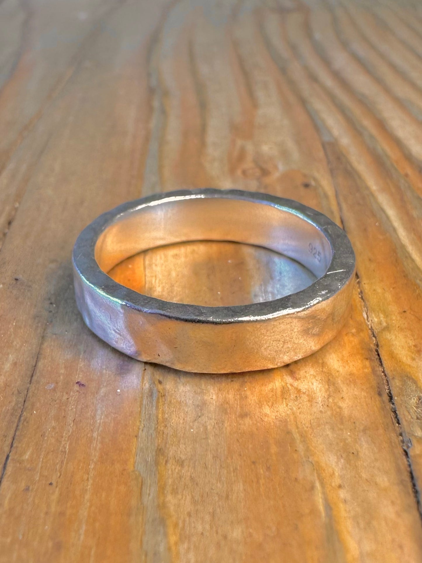 Hammered Band 925 Sterling Silver Size S Ring