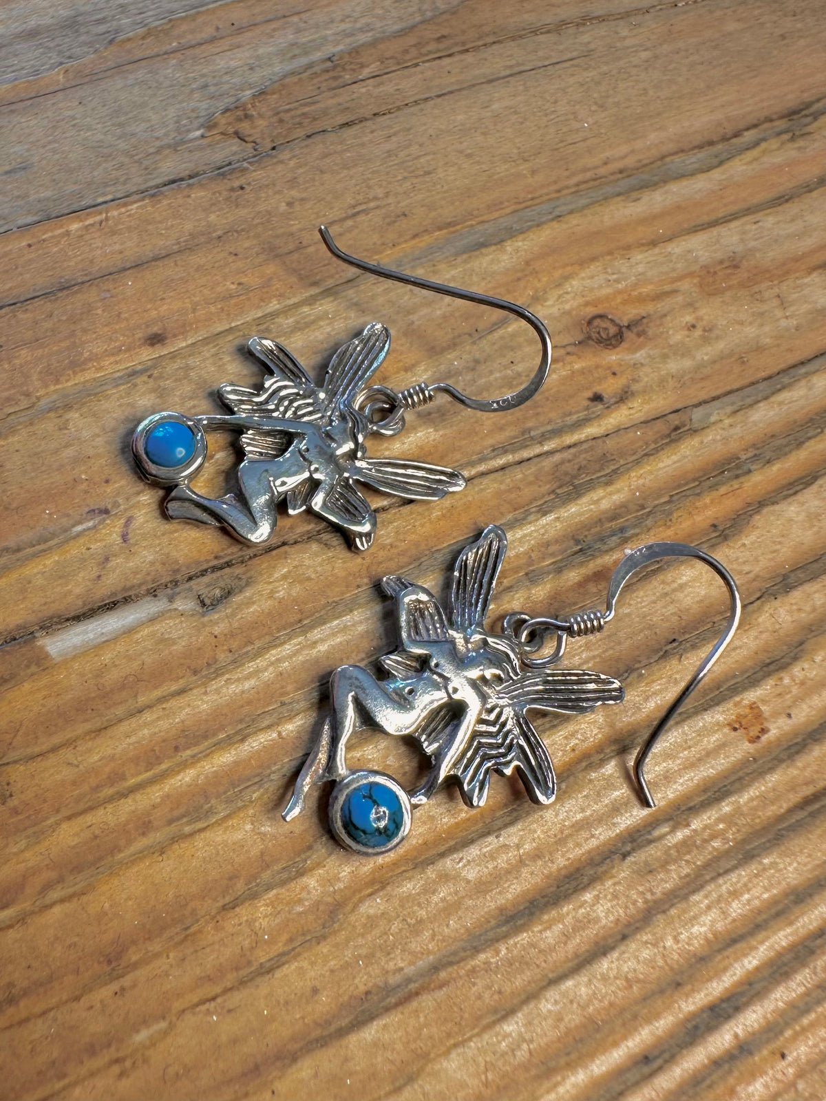 Art Nouveau Fairy Howlite 925 Sterling Silver Earrings