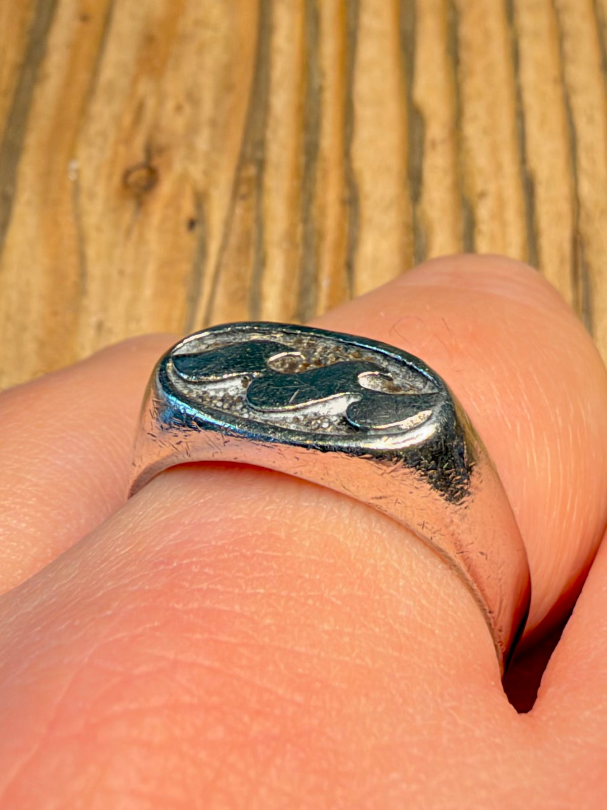 Wave Signet 925 Sterling Silver Size W Ring