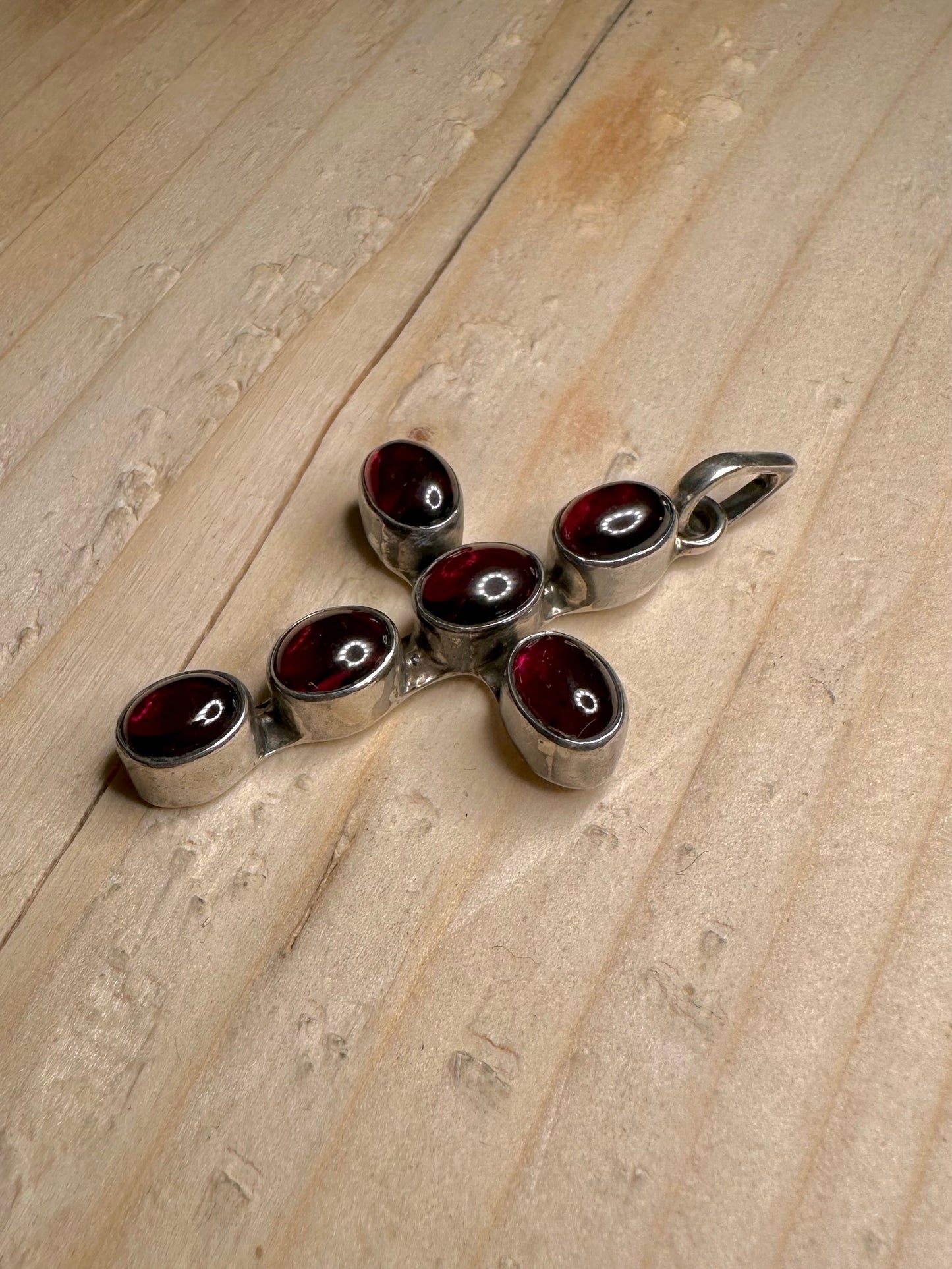 Garnet Oval Cross 925 Sterling Silver Pendant