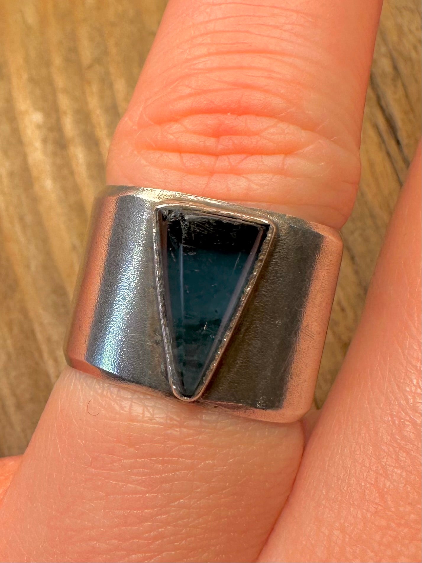 Vintage Blue Stone Square Band 925 Sterling Silver Size P1/2 Ring