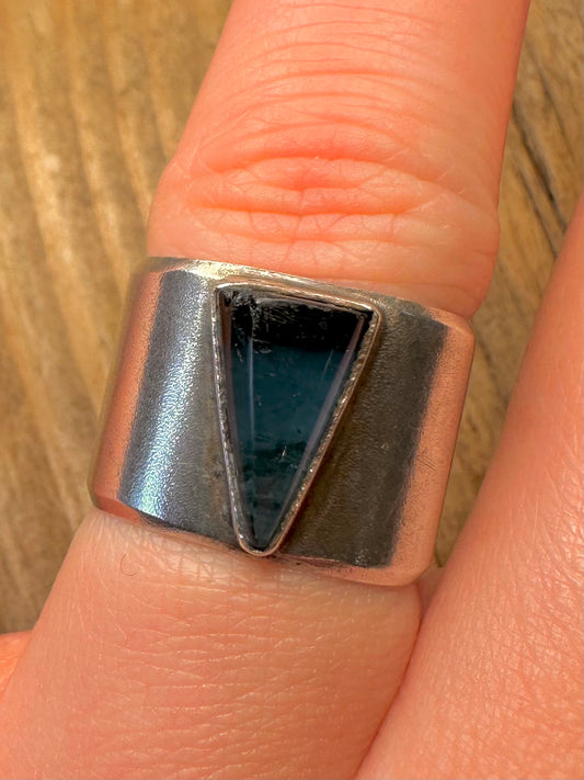 Vintage Blue Stone Square Band 925 Sterling Silver Size P1/2 Ring