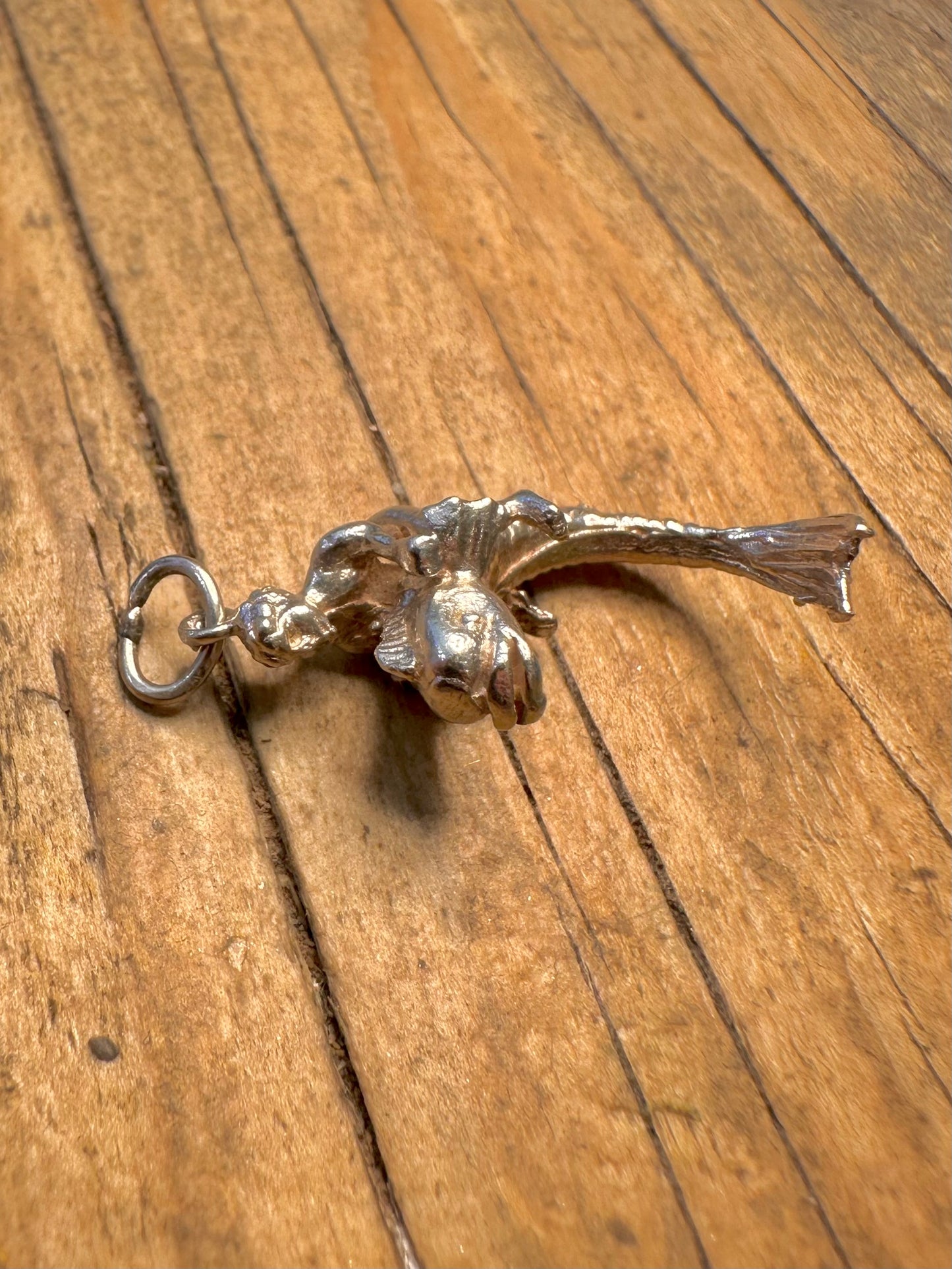 Figure Riding Large Fish 925 Sterling Silver Charm Pendant