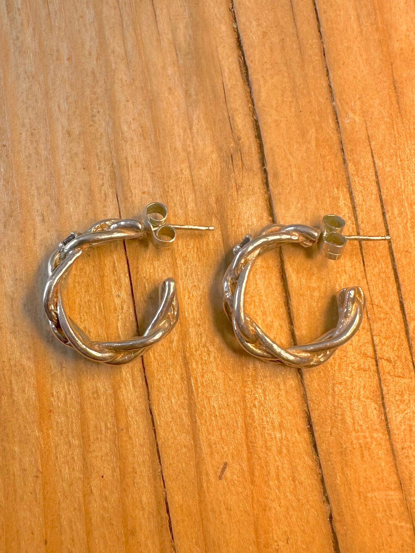 Abstract 1993 Twisted Blue Stone Hoops 925 Sterling Silver Earrings