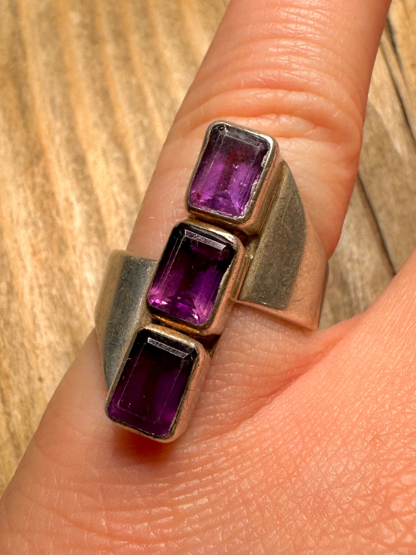 Abstract Purple Amethyst 925 Sterling Silver Size N Ring
