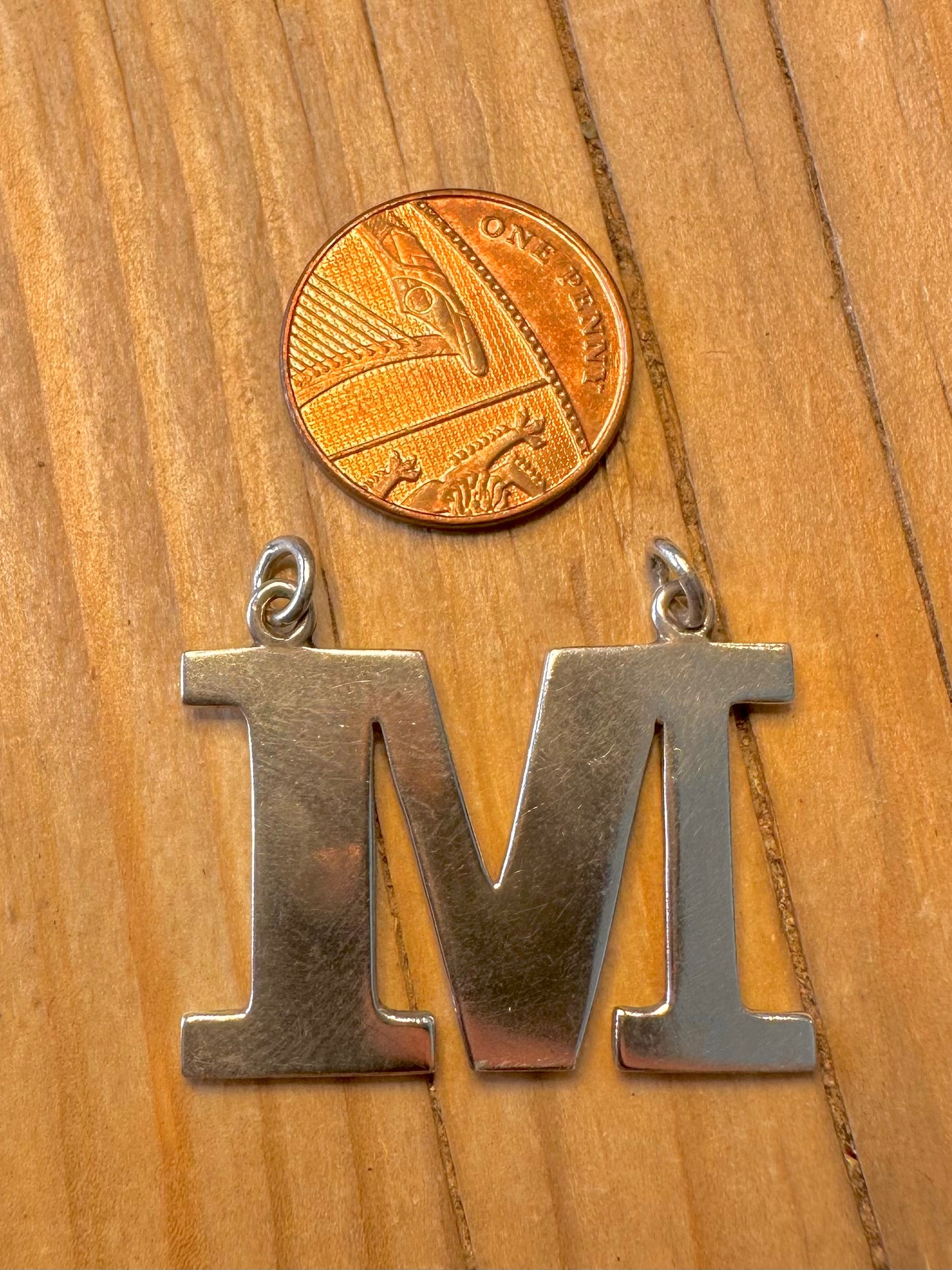 Vintage Large M Letter 925 Silver Pendant