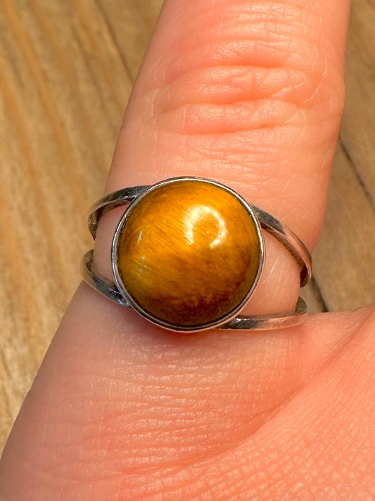 Vintage Tigers Eye 925 Sterling Silver Size M Ring
