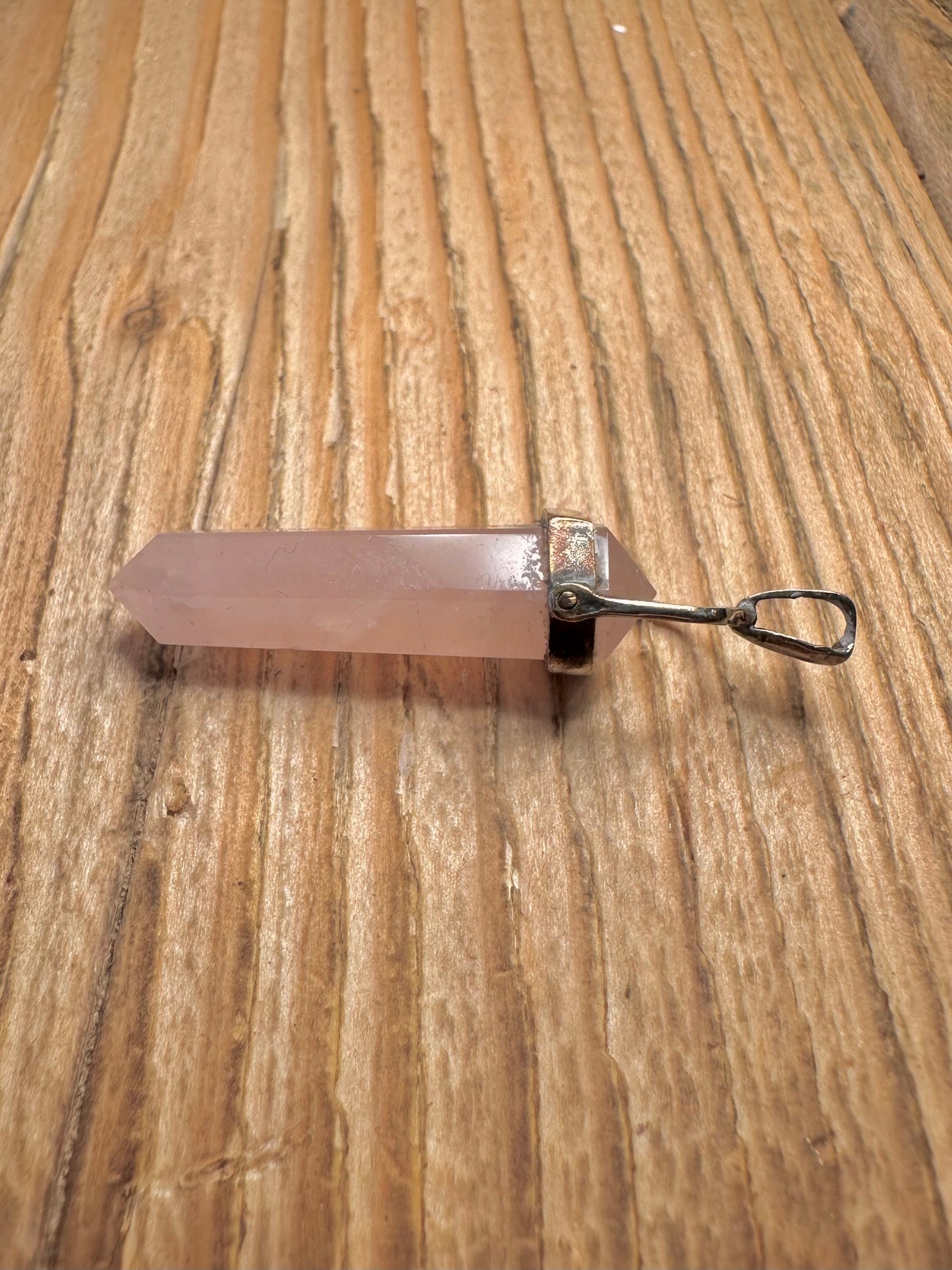 Vintage Rose Quarts Point 925 Sterling Silver Pendant