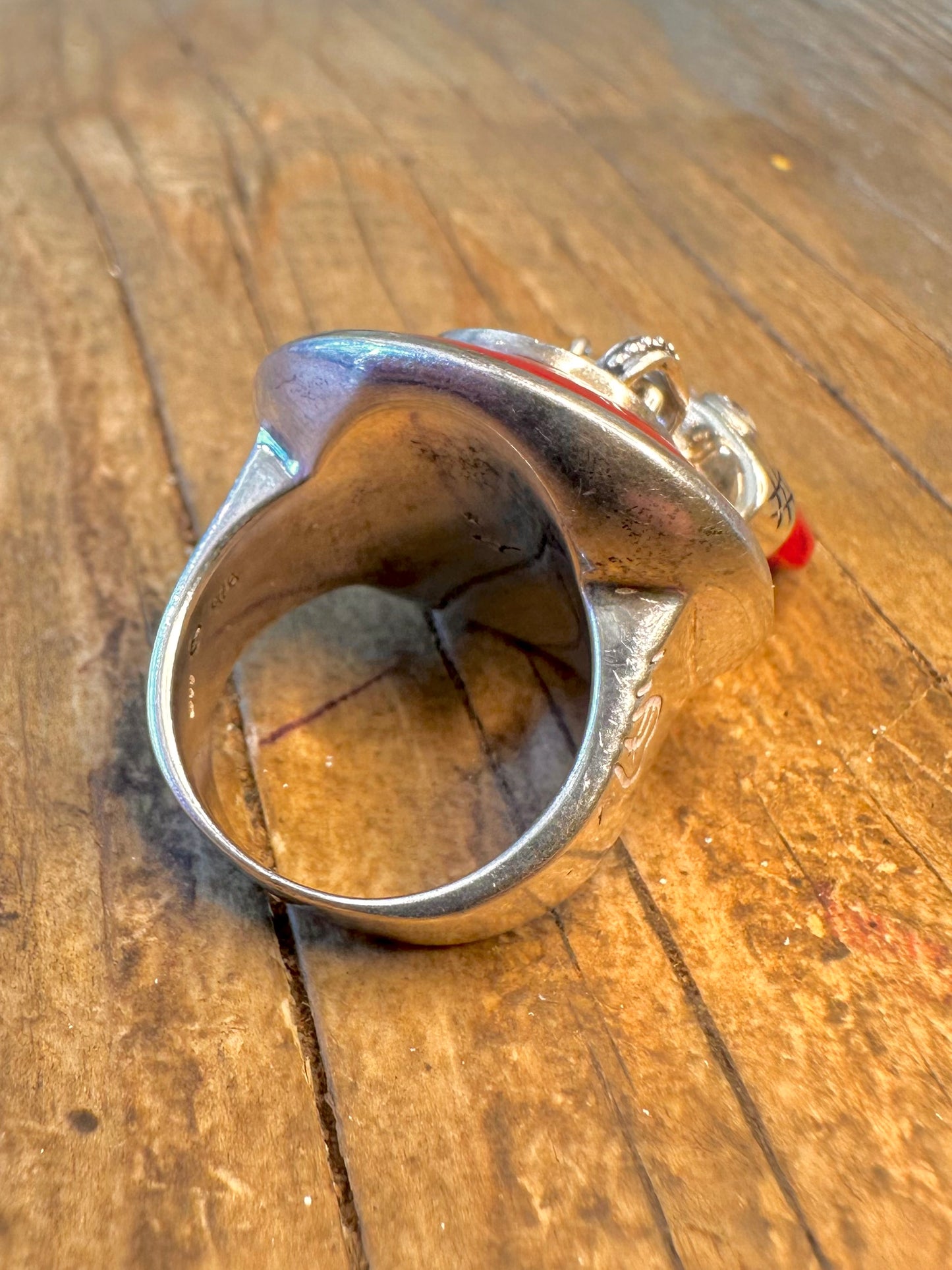 Chunky Red Horn Charm Ring 925 Sterling Silver Size O1/2 Ring