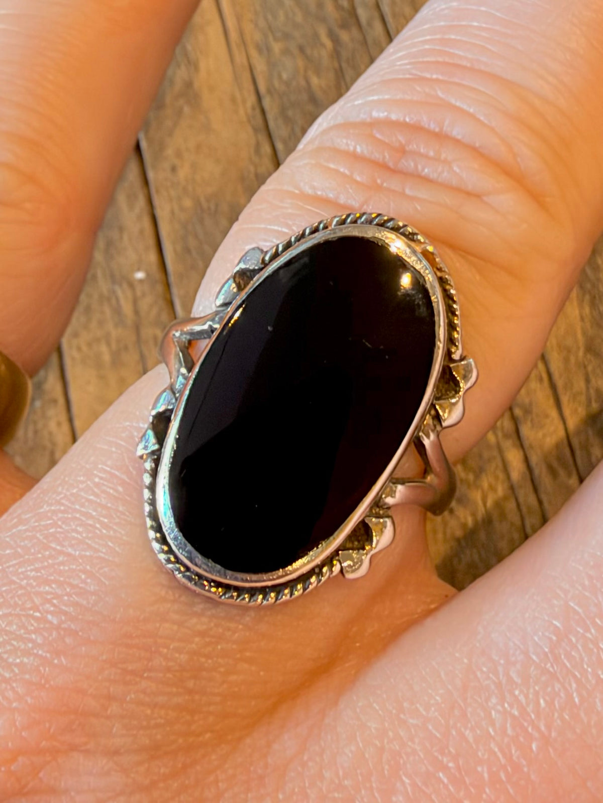Black Oval Onyx 925 Sterling Silver Size Q1/2 Ring