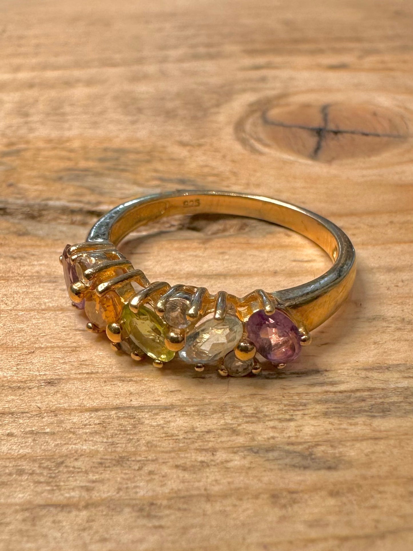 Vintage Multi Gemstone Gold on 925 Silver Size P1/2 Ring