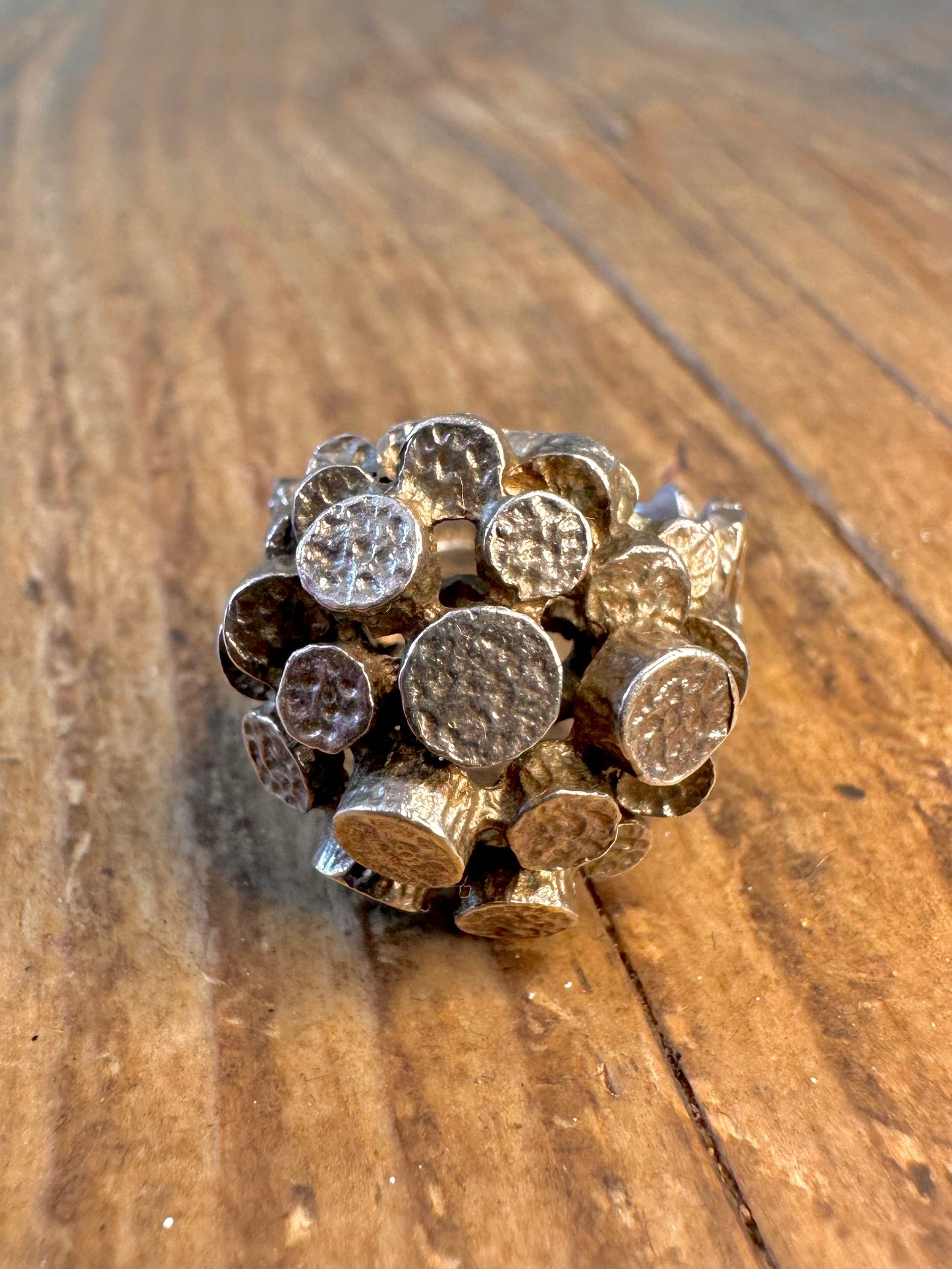 Brutalist 1975 Textured Organic Circular 925 Sterling Silver Size M Ring