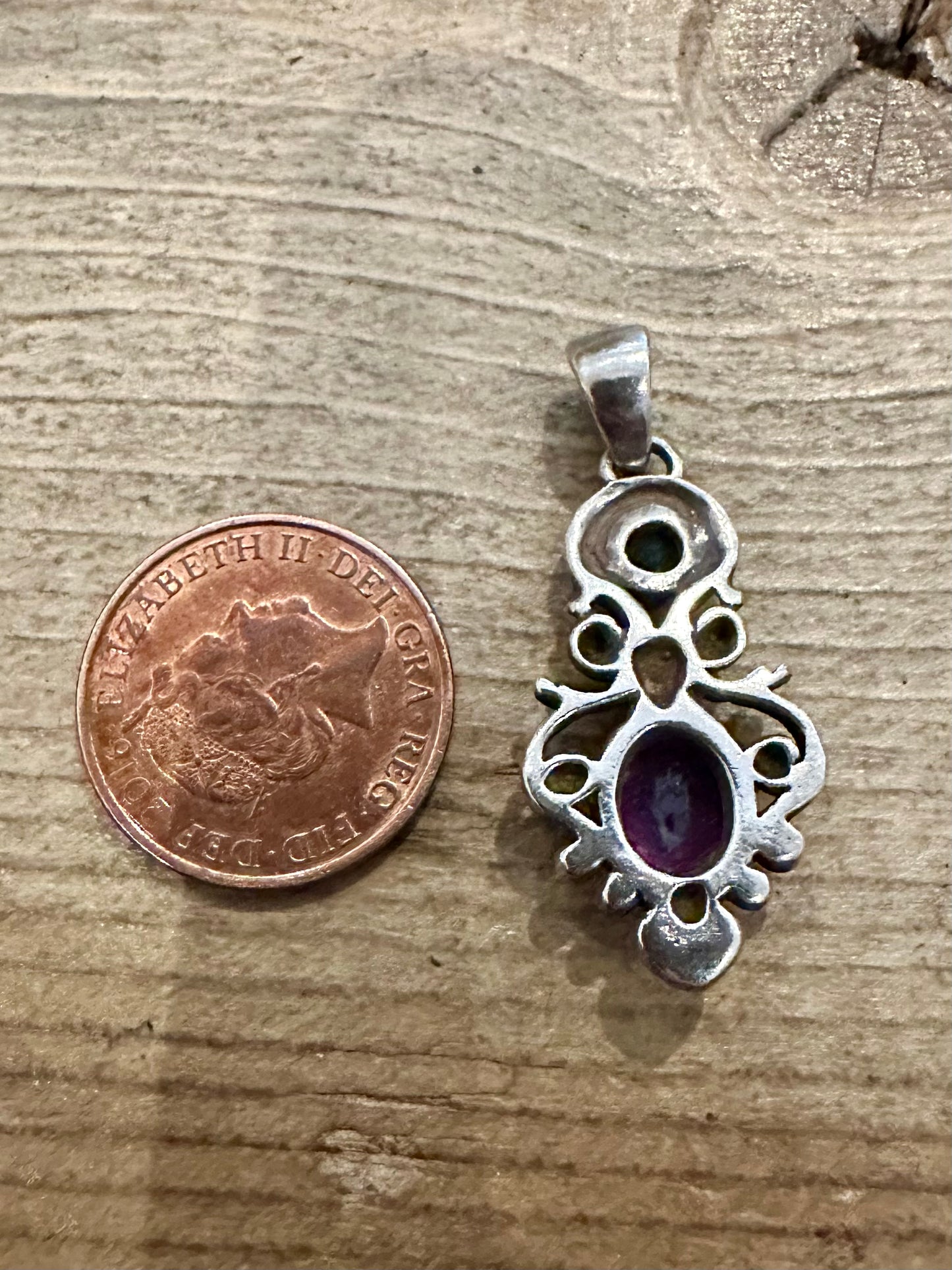 Vintage Blue and Purple Ornate 925 Silver Pendant