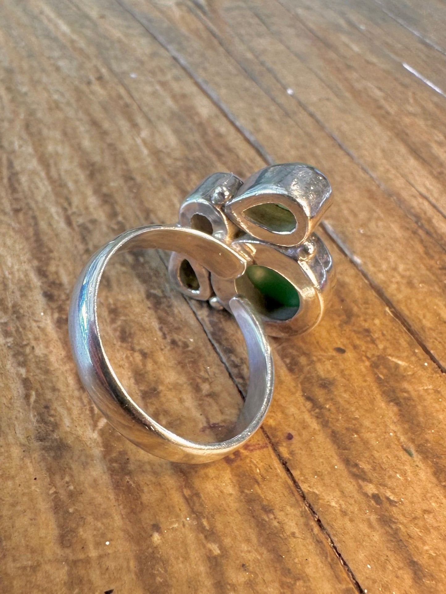 Faceted Green Stone Peridot Pearl 925 Sterling Silver Size P Ring
