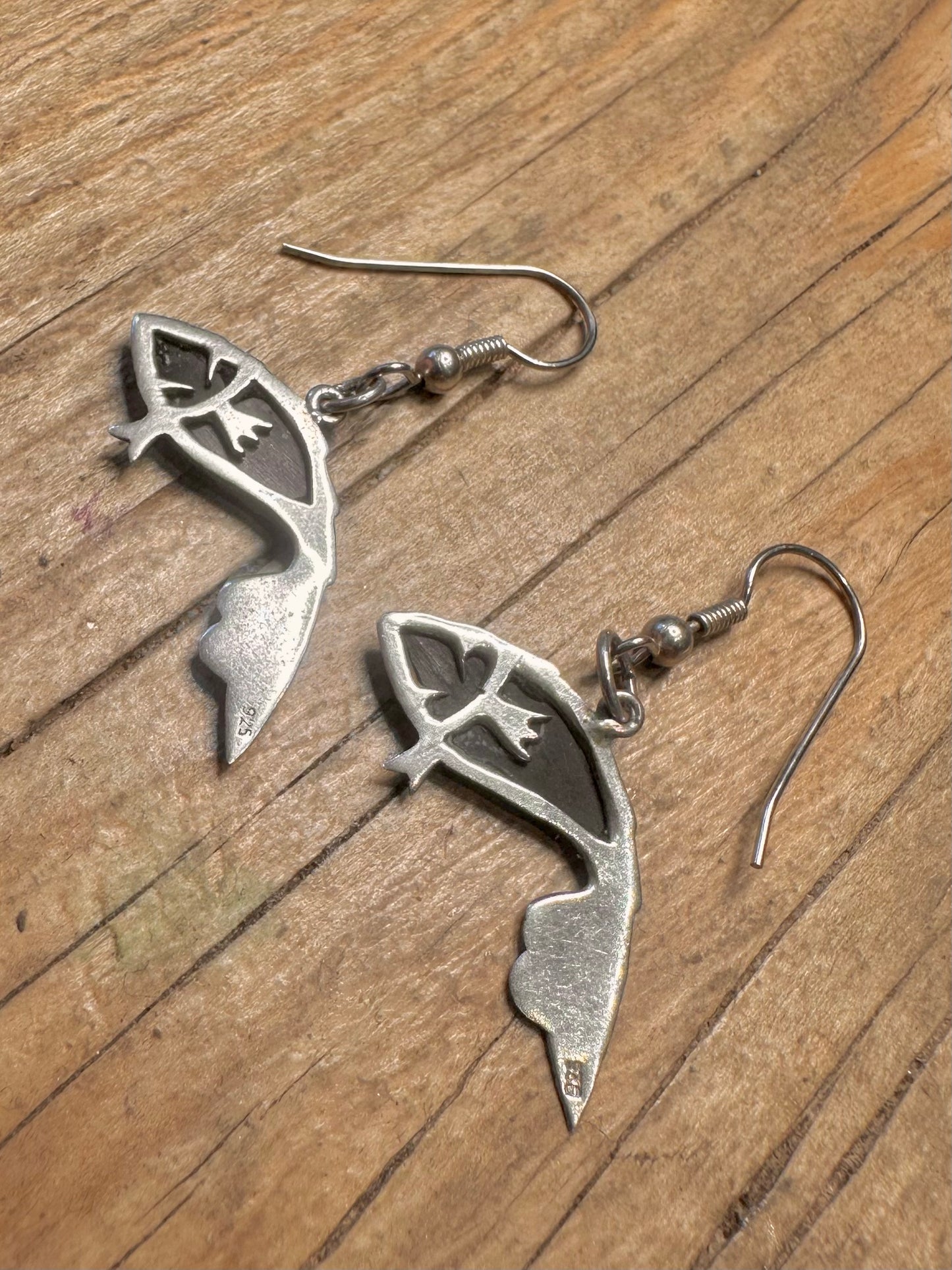 Vintage Fish Brown Agate 925 Sterling Silver Earrings