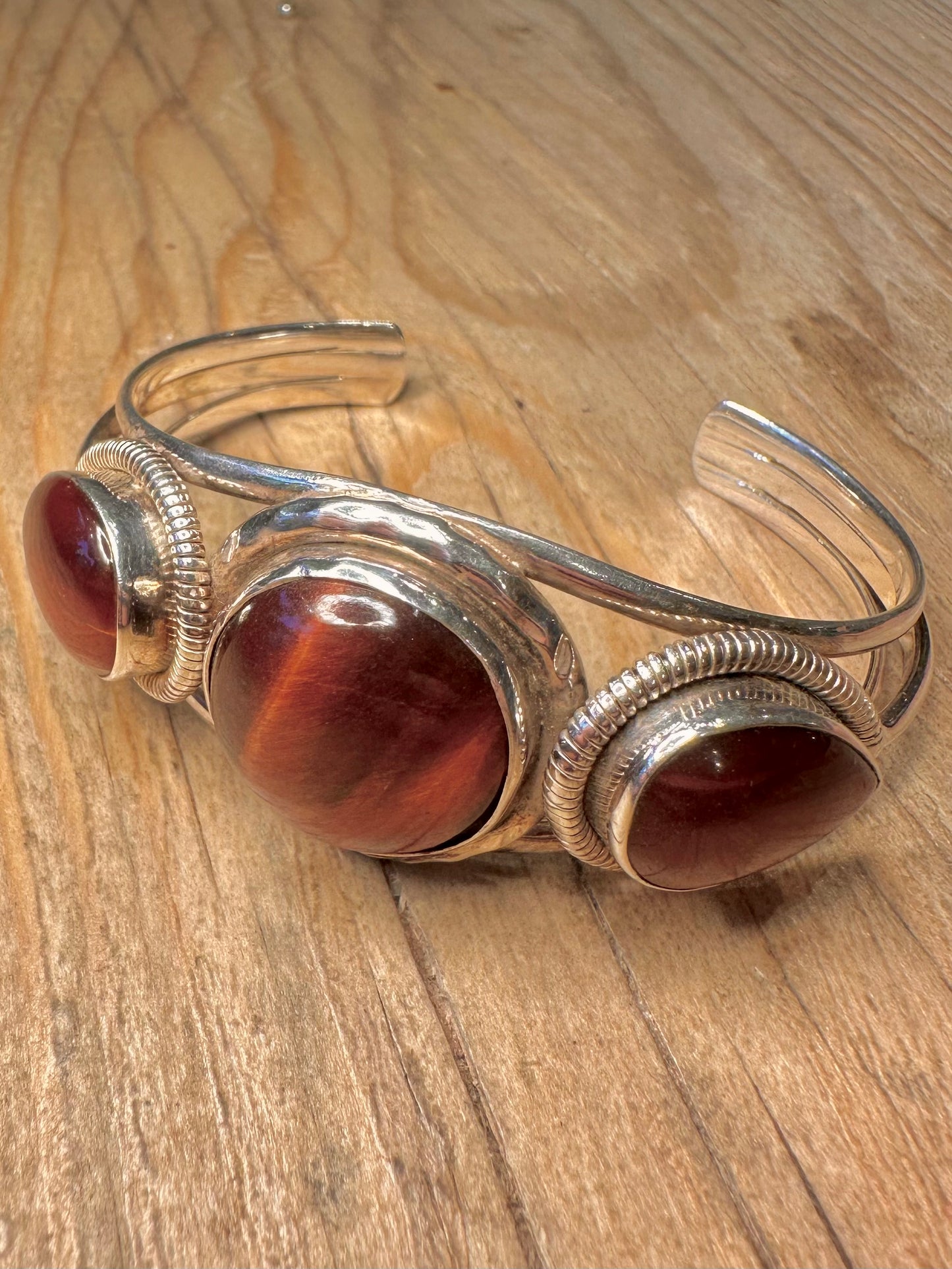 Vintage Orange Tigers Eye Cuff 925 Sterling Silver Cuff Bangle