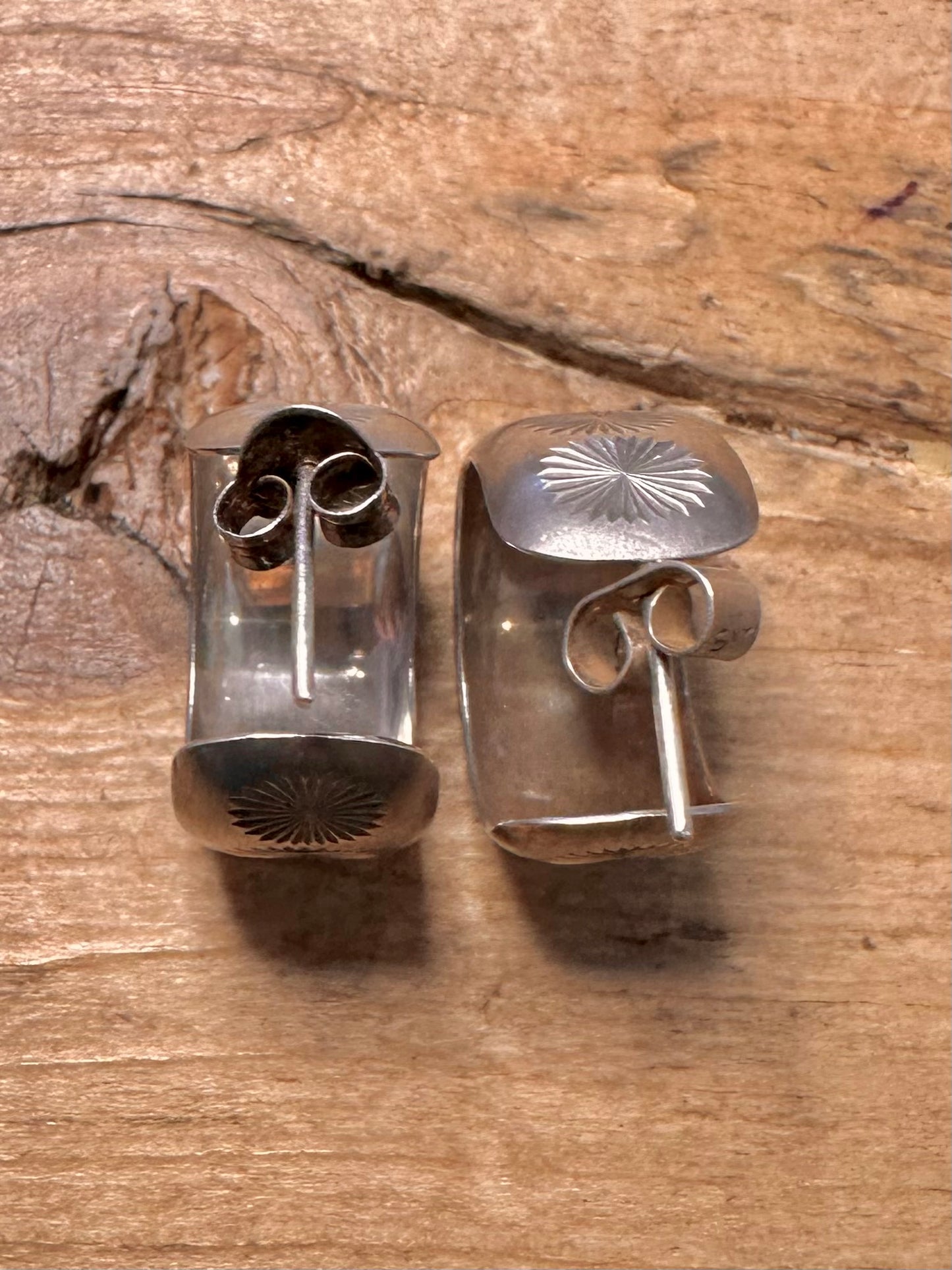 Vintage Engraved Chunky Hoops 925 Silver Earrings