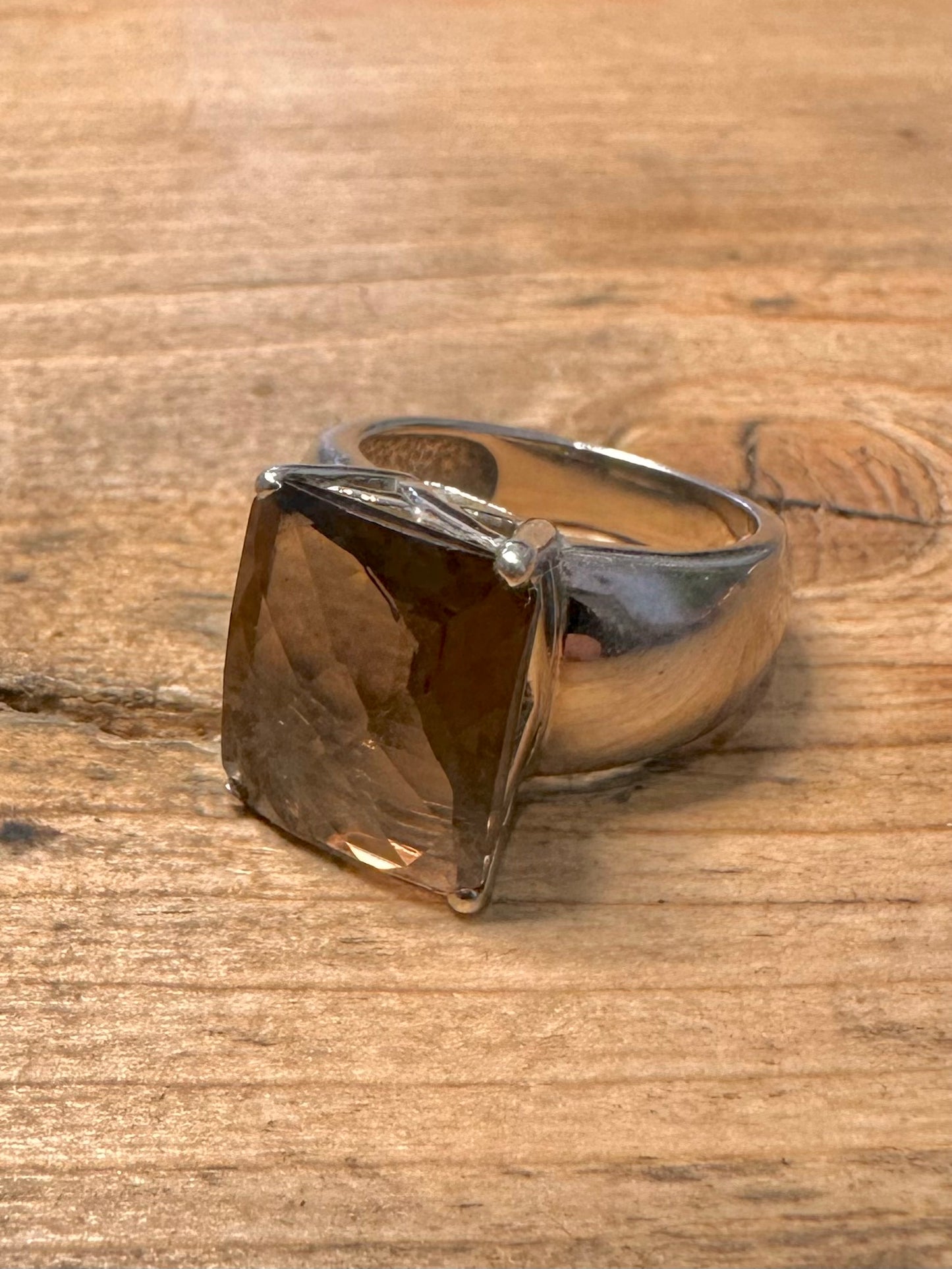 Vintage Smokey Quarts 925 Silver Size N Ring
