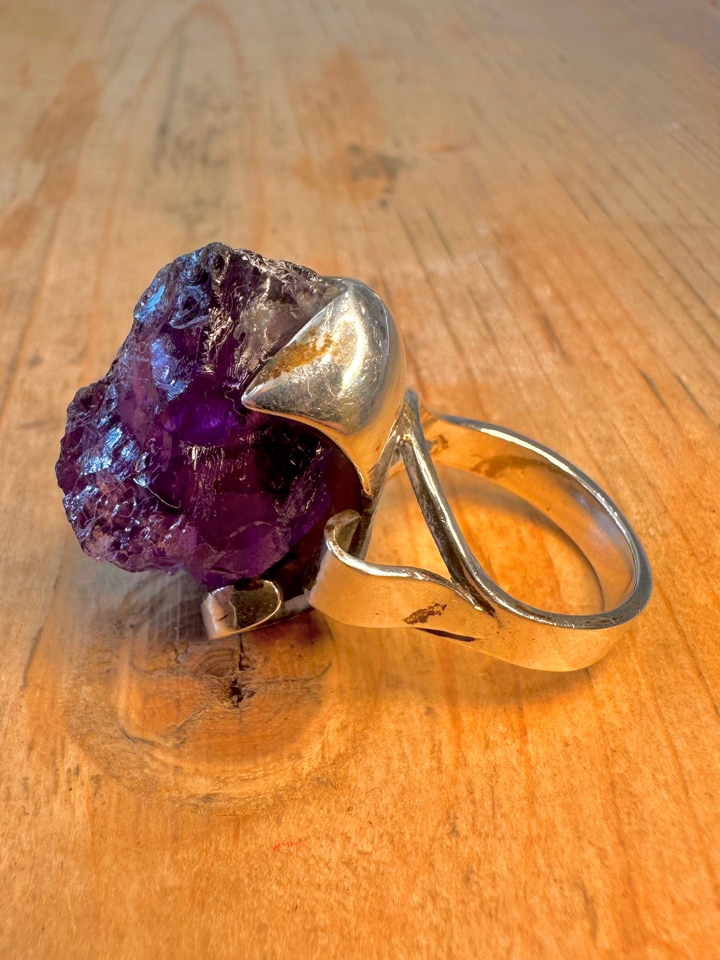 Large Raw Amethyst Claw Mount 800 Silver Size O Ring