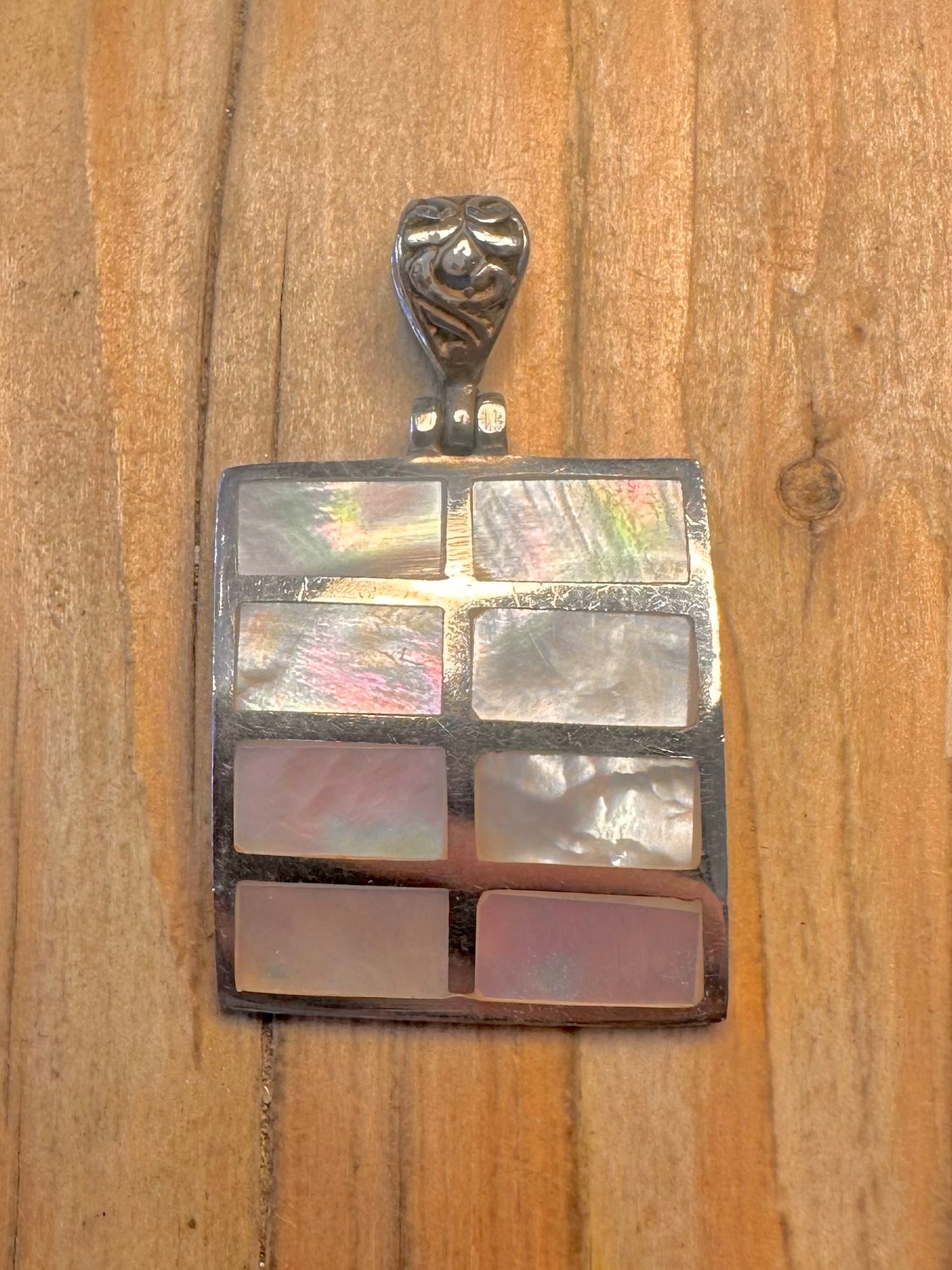 Modernist Mother of Pearl Rectangle 925 Sterling Silver Pendant