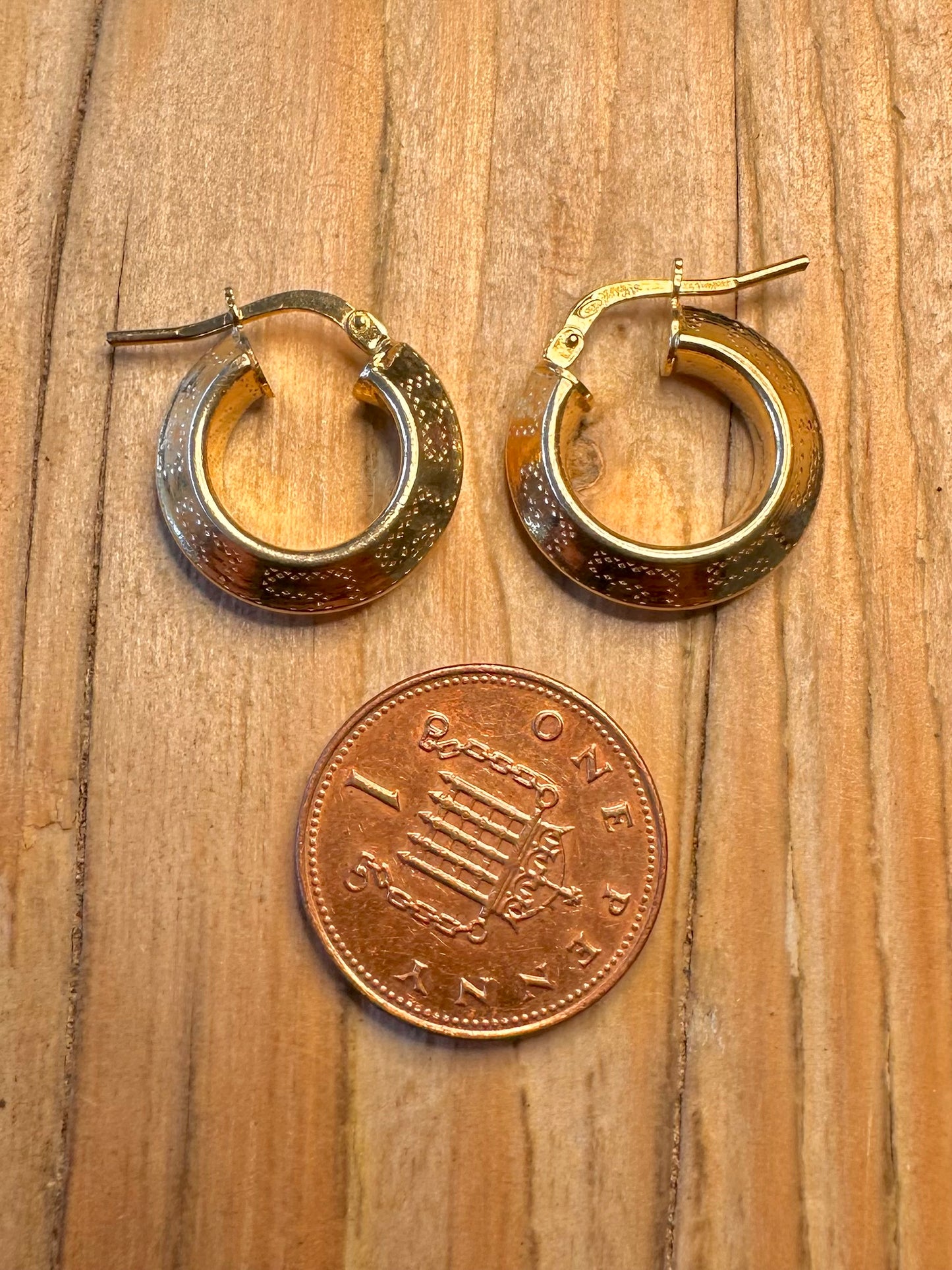 Modern Textured Hoops Italy Gold on 925 Sterling Silver Earrings