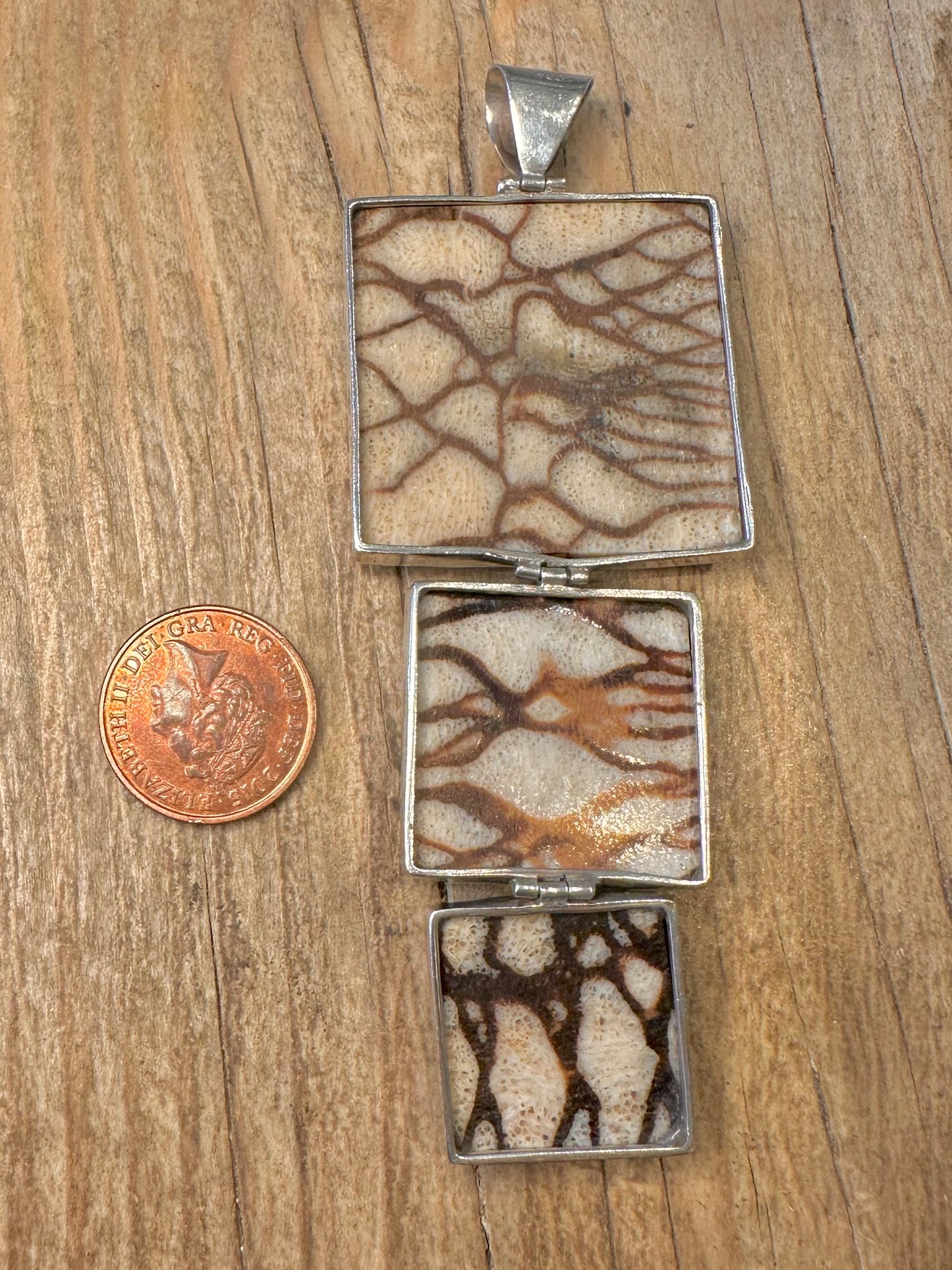 Vintage Square Shell 925 Sterling Silver Pendant