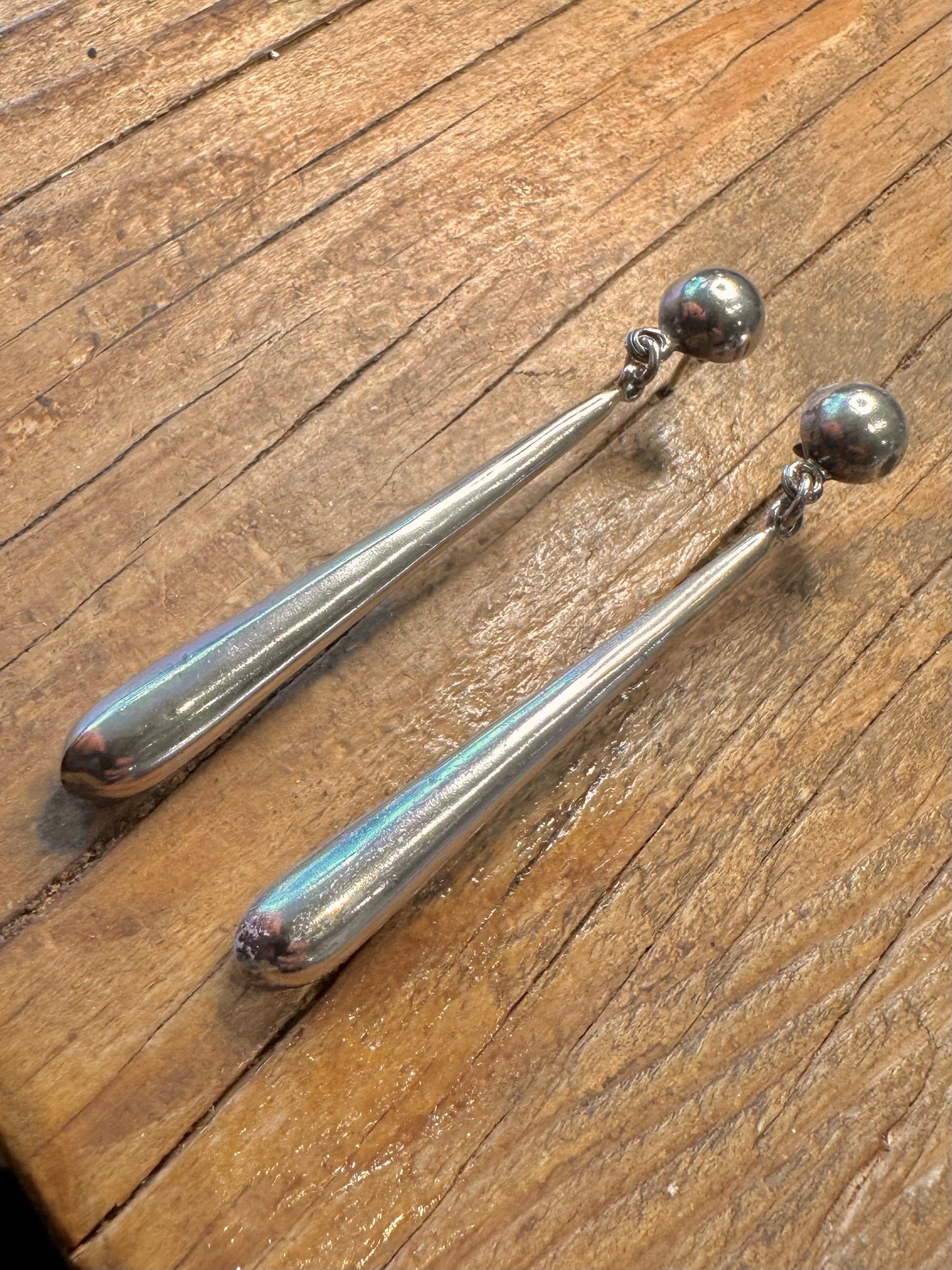 Modernist Elongated Dangle 925 Sterling Silver Earrings