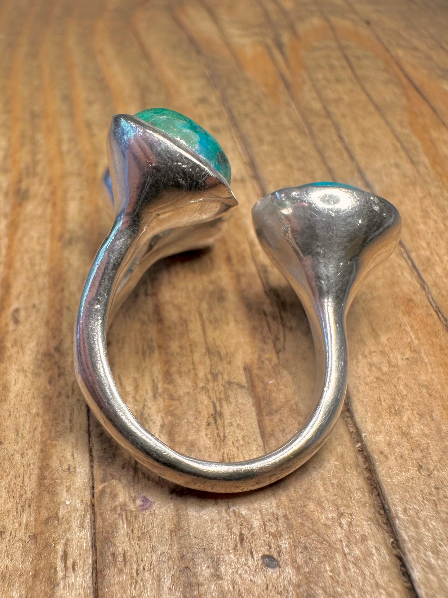Abstrakter türkisfarbener Ring aus 925er Sterlingsilber, Größe N