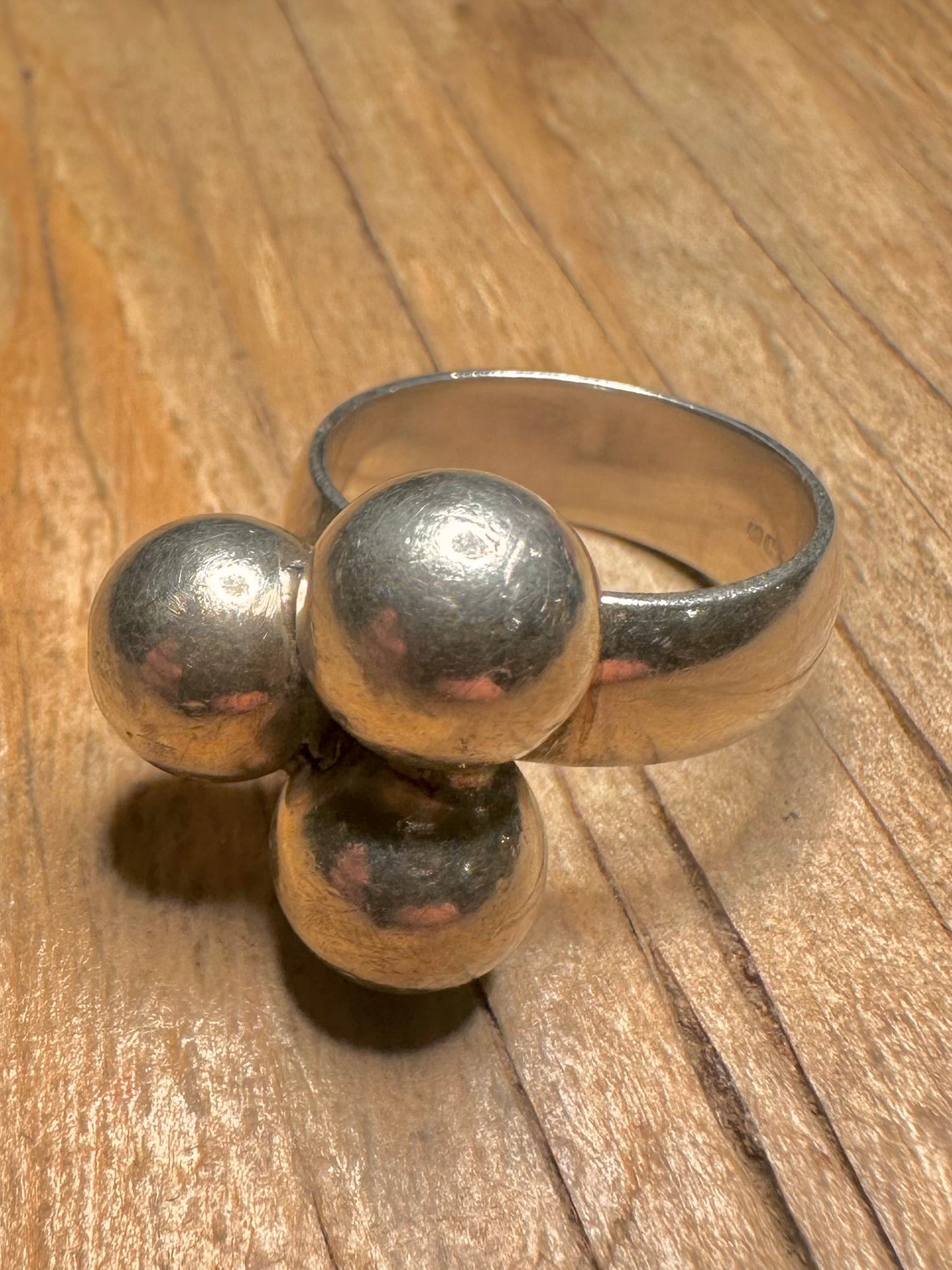 Abstract Three Balls 925 Sterling Silver Size T1/2 Ring