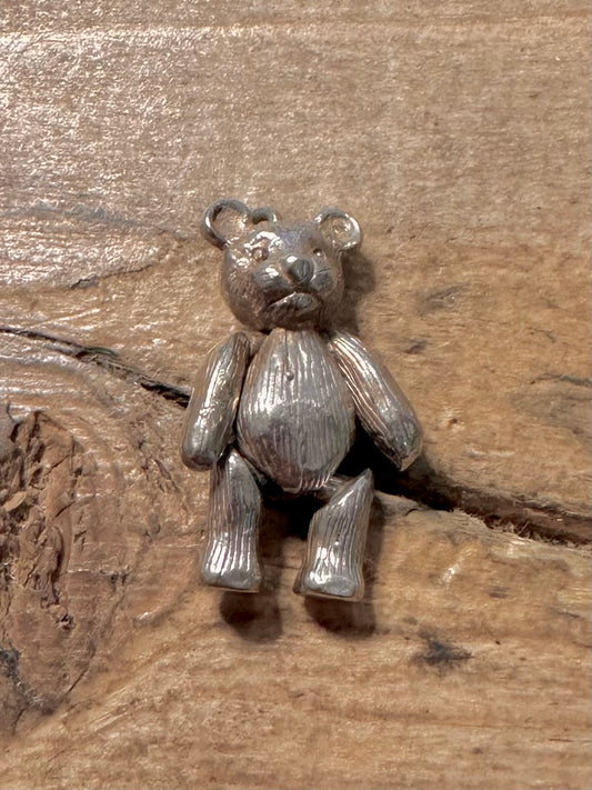Vintage Teddy Bear Articulated 925 Silver Charm Pendant