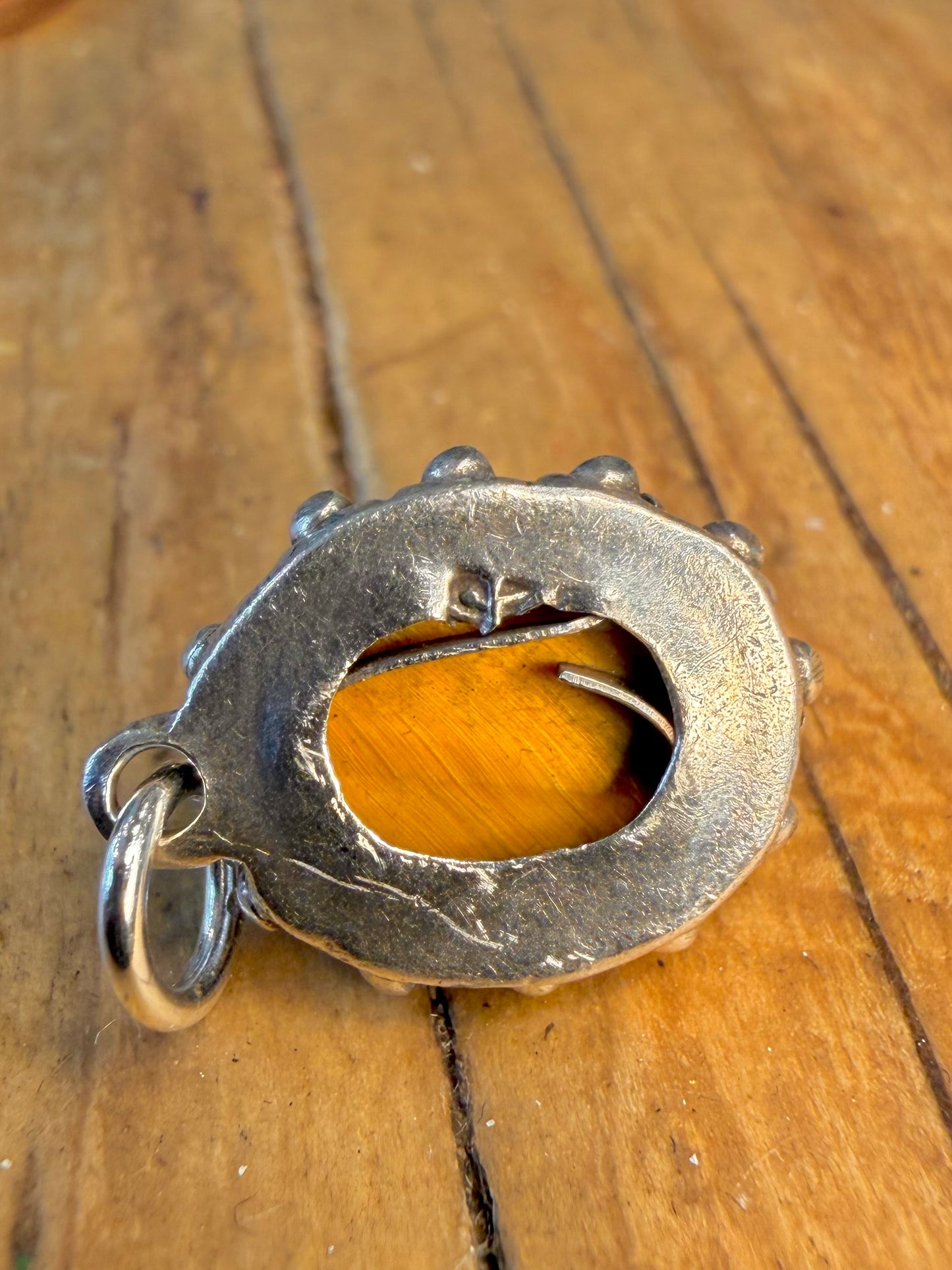 Tigers Eye Decortive Beaded Edges 925 Sterling Silver Pendant