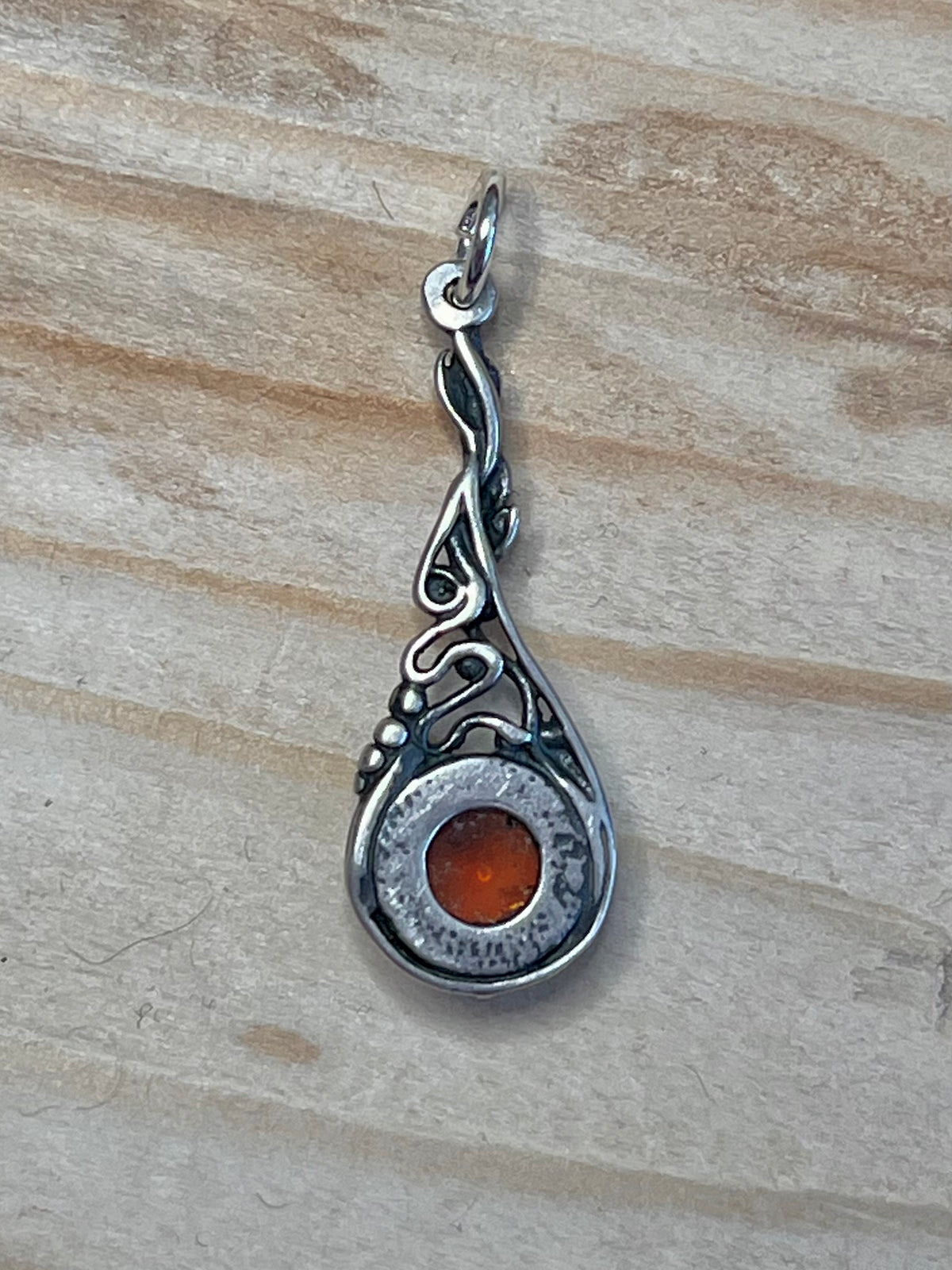 Amber Long Leaf 925 Sterling Silver Pendant