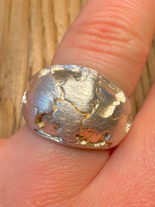 Abstract Textured Brutalist Dome 925 Sterling Silver Size P1/2 Ring