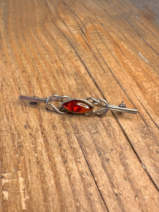 Amber Celtic 925 Sterling Silver Brooch